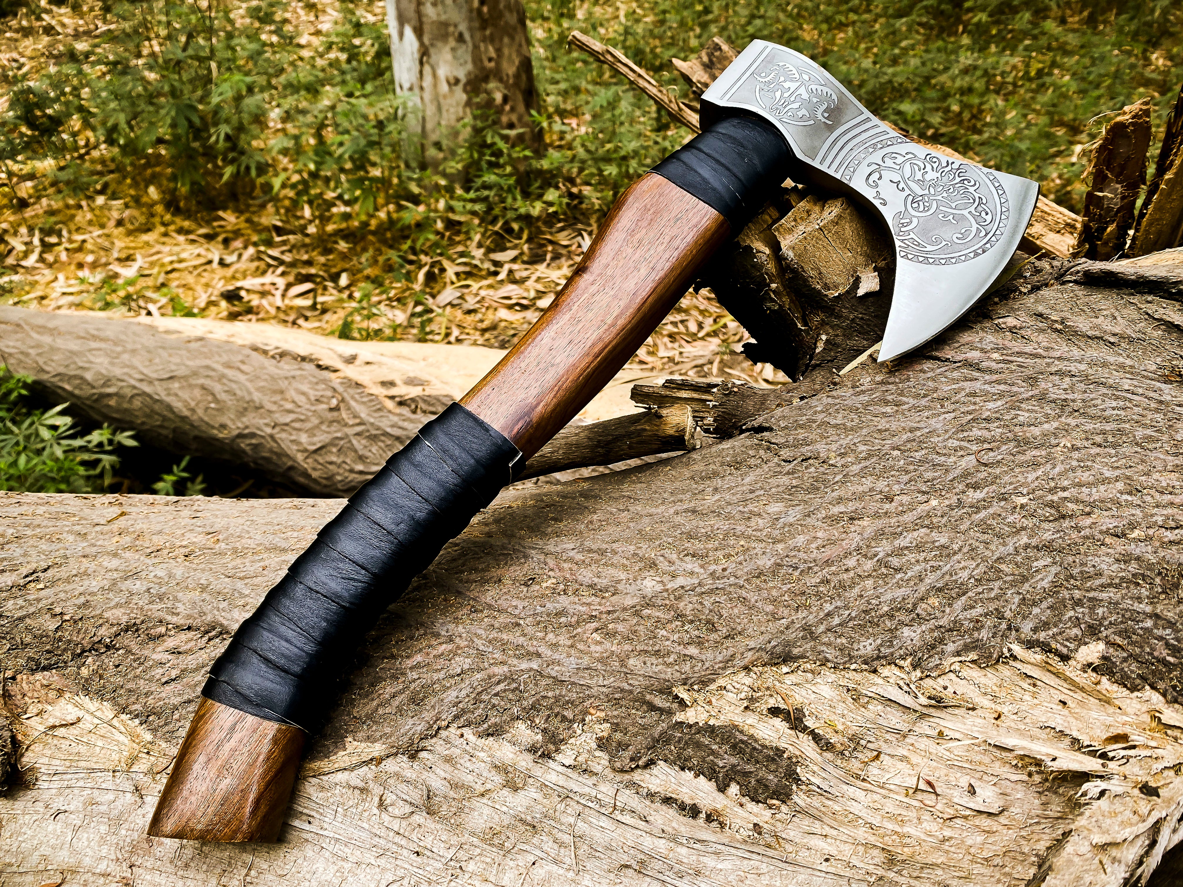 Viking Axe Custom Handmade Carbon Steel Rose Wood Handle-Gift For Special People