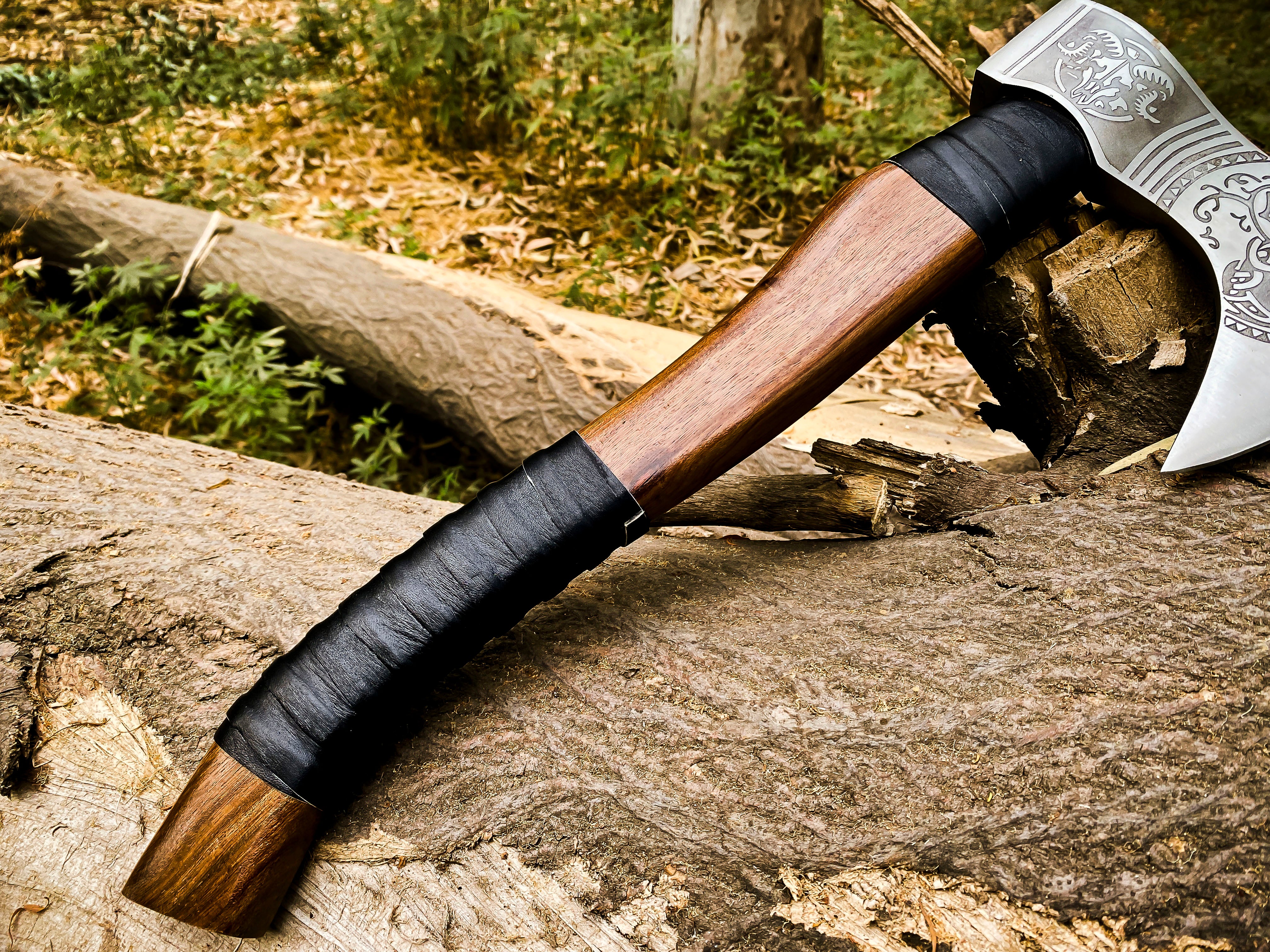 Viking Axe Custom Handmade Carbon Steel Rose Wood Handle-Gift For Special People