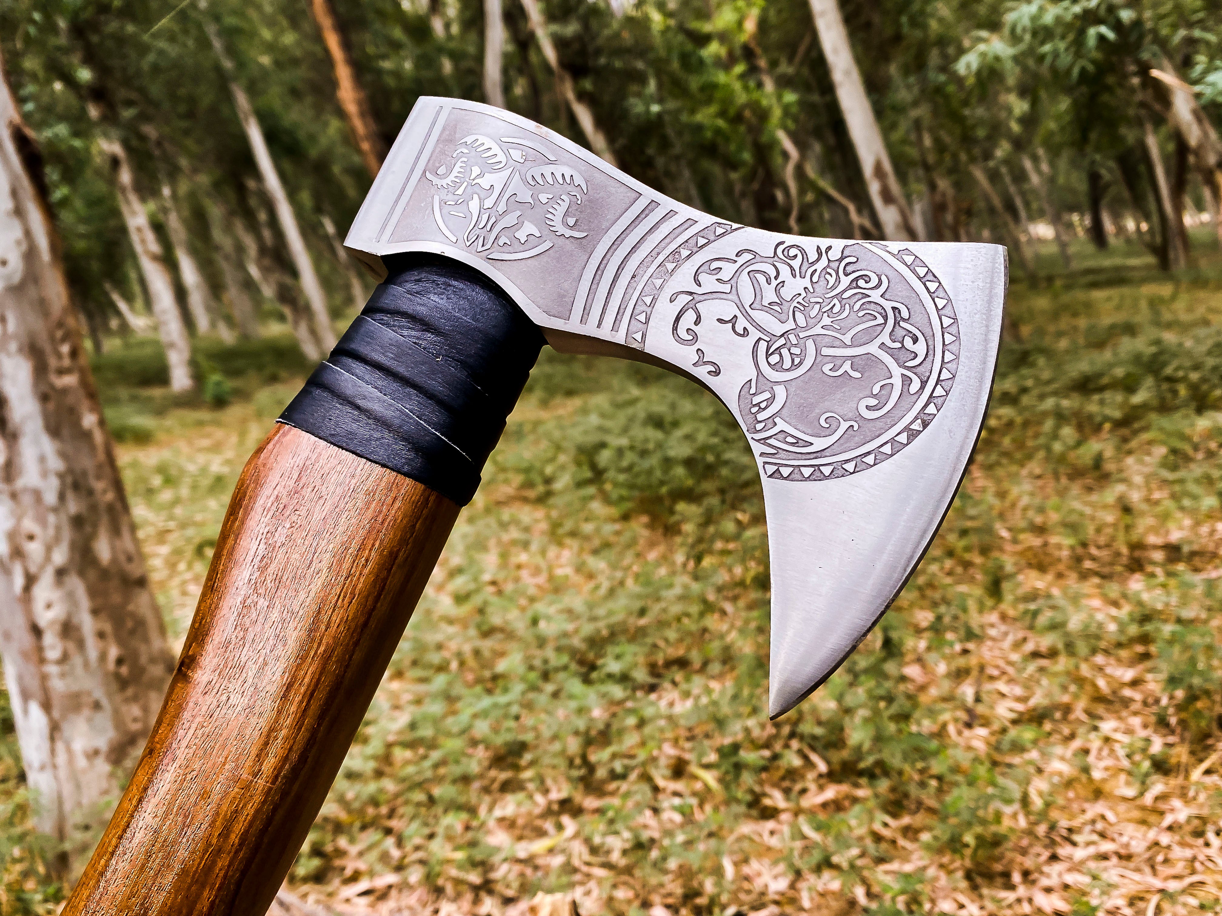 Viking Axe Custom Handmade Carbon Steel Rose Wood Handle-Gift For Special People