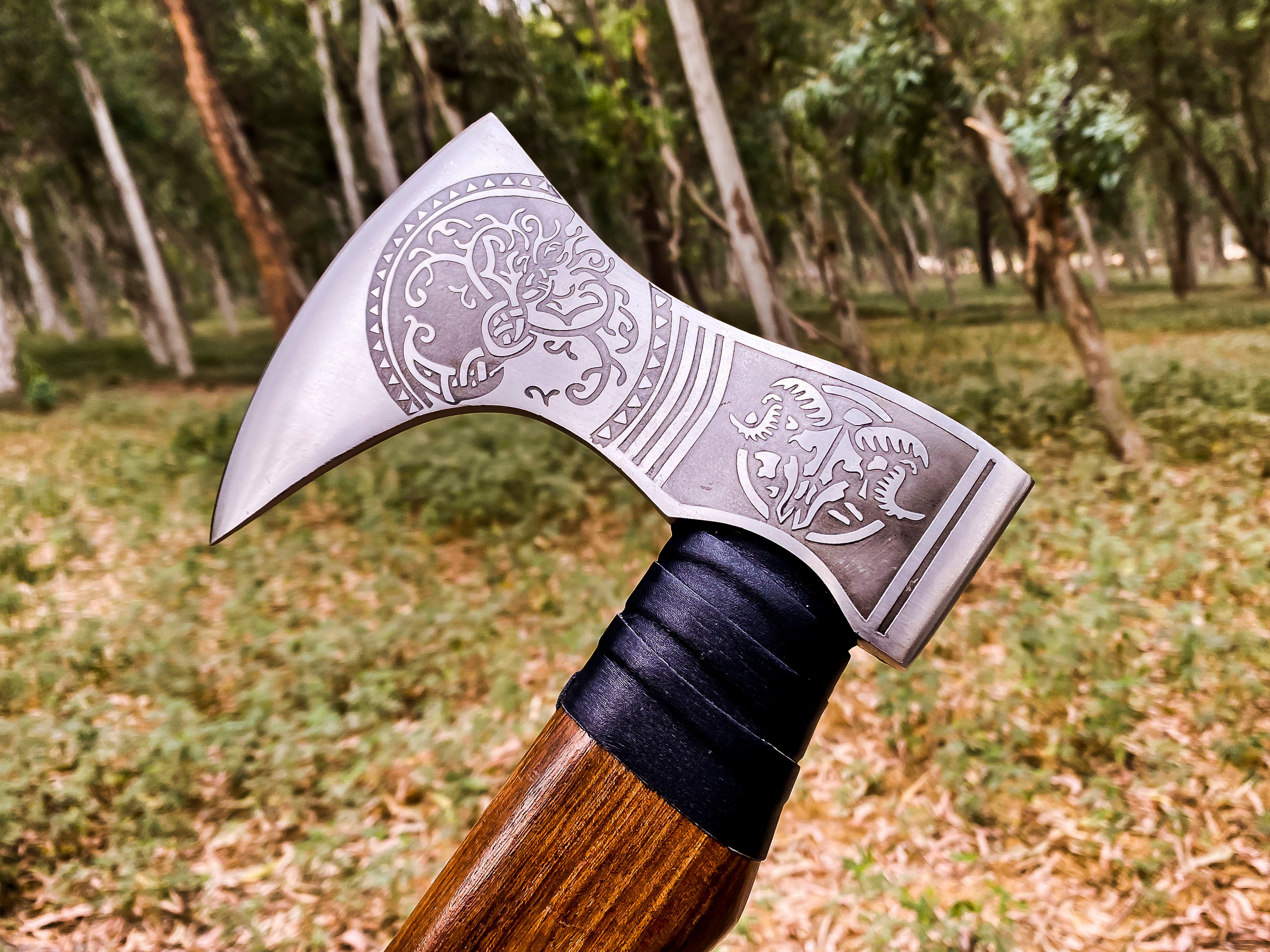 Viking Axe Custom Handmade Carbon Steel Rose Wood Handle-Gift For Special People