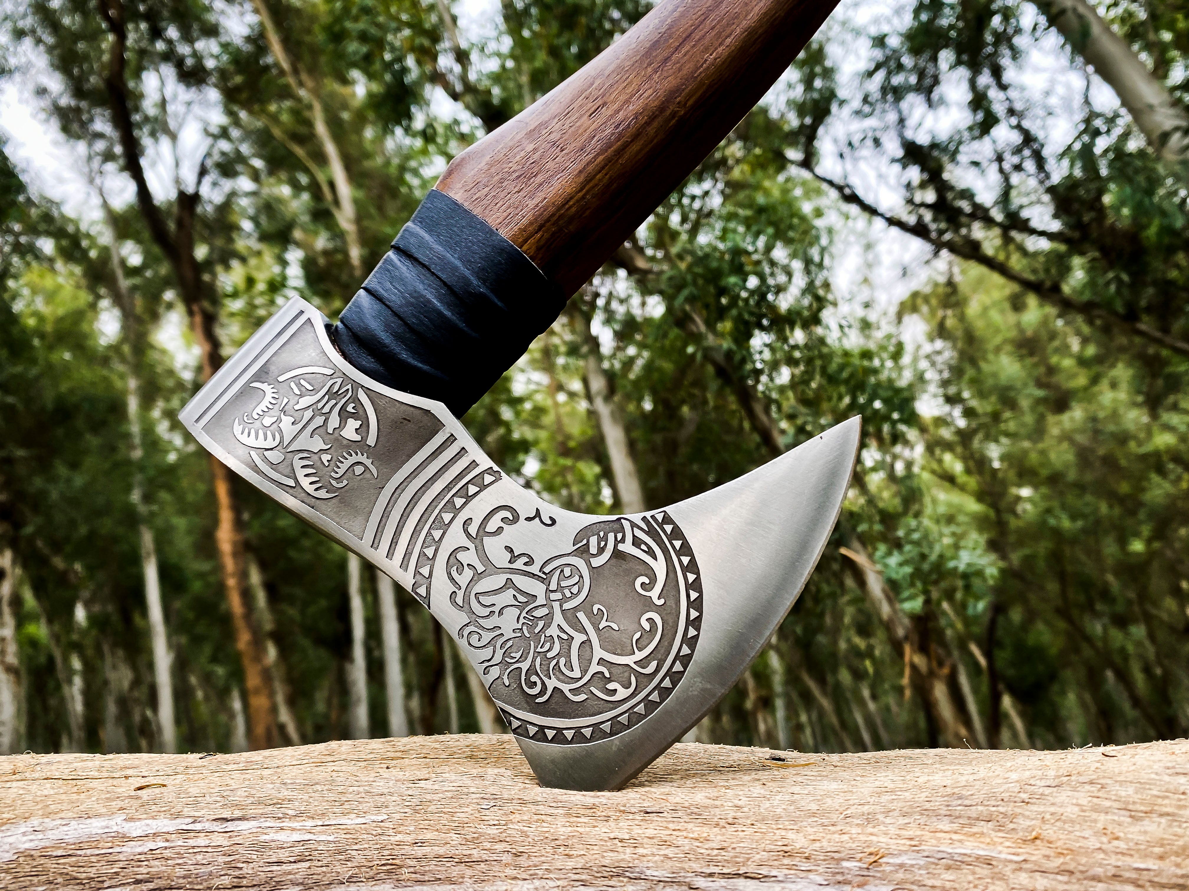 Viking Axe Custom Handmade Carbon Steel Rose Wood Handle-Gift For Special People