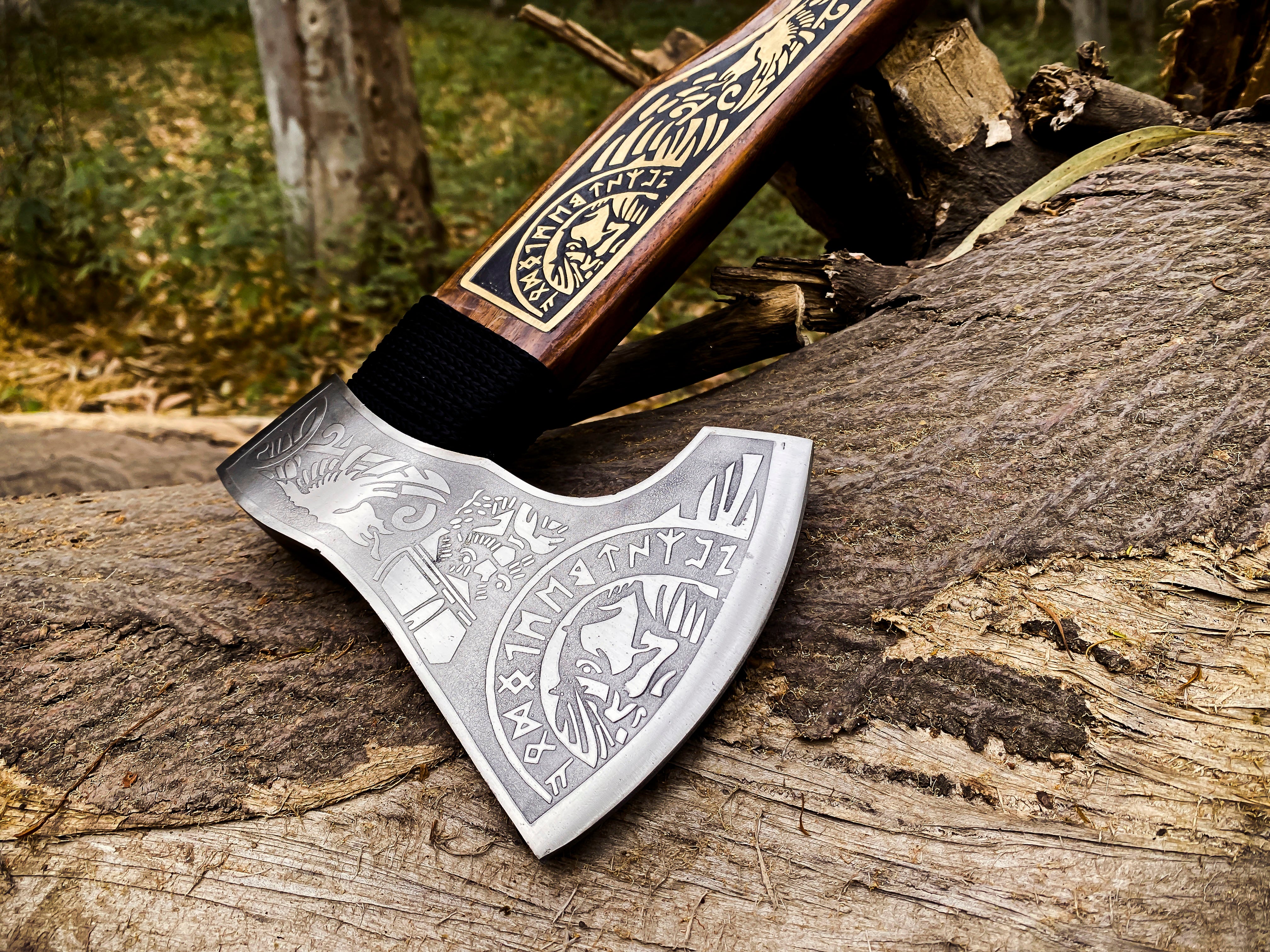 Viking Axe Custom Handmade Carbon Steel Rose Wood Handle-Gift For Special People