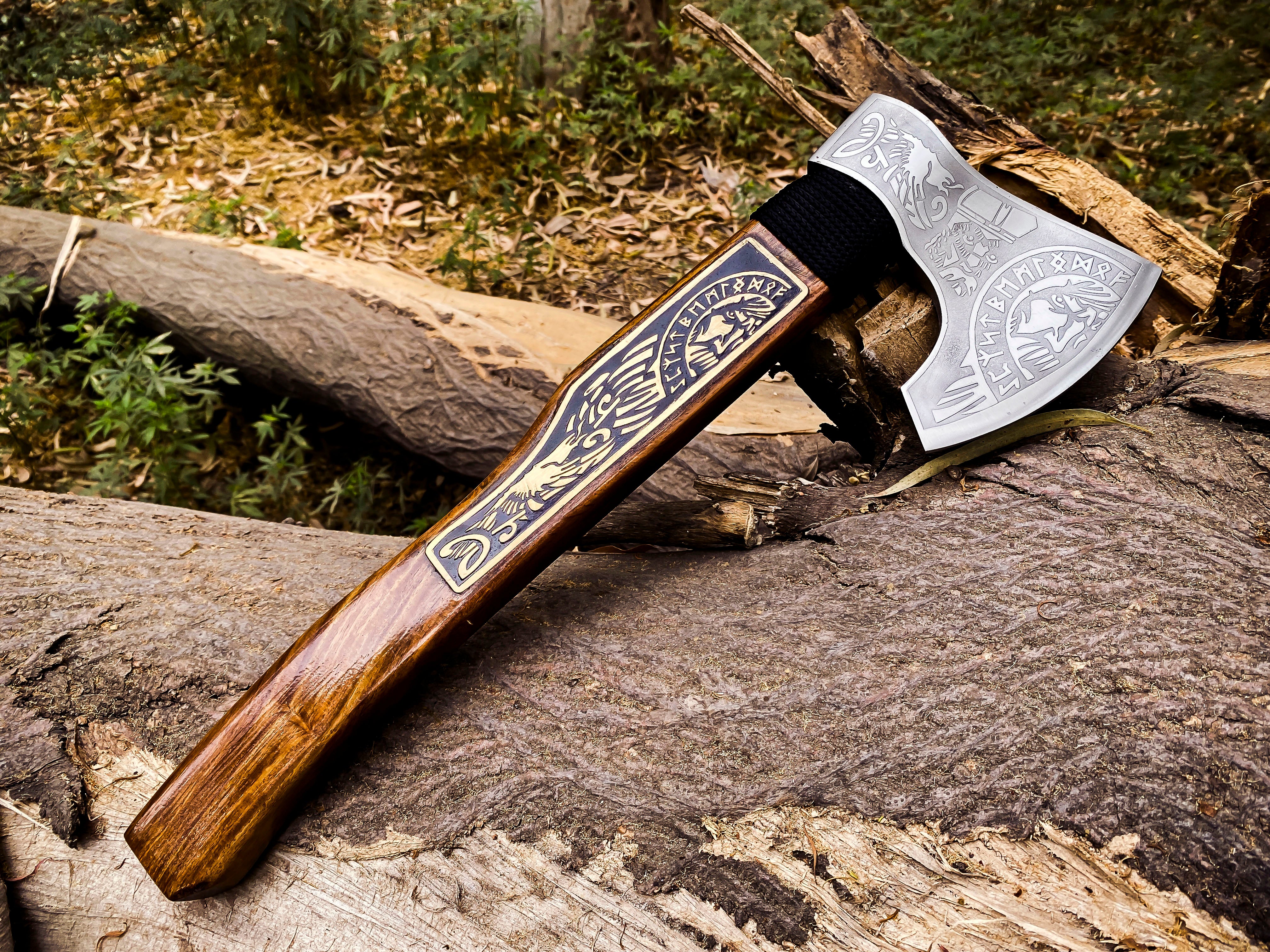 Viking Axe Custom Handmade Carbon Steel Rose Wood Handle-Gift For Special People