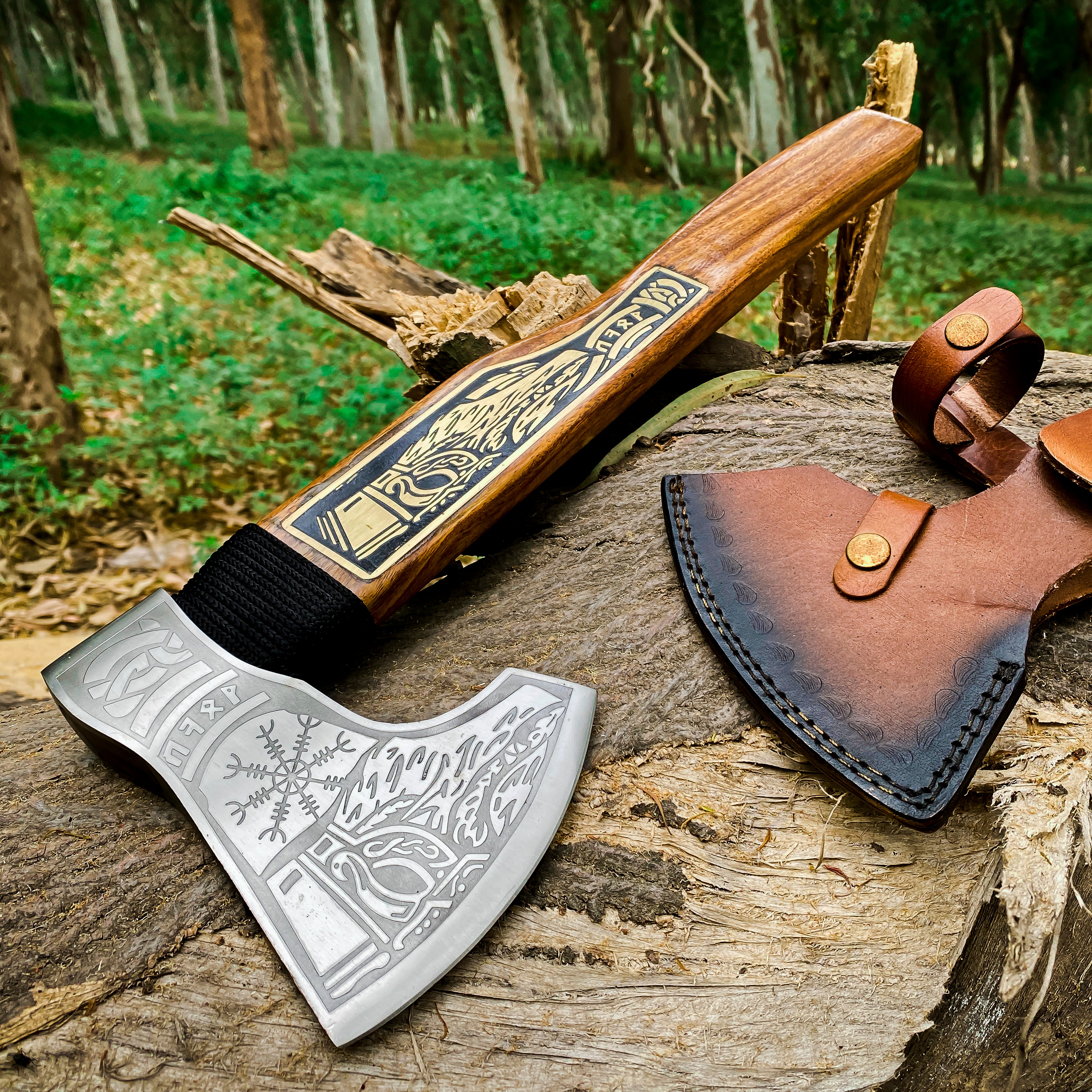 Viking Axe Custom Handmade Carbon Steel Rose Wood Handle-Gift For Special People