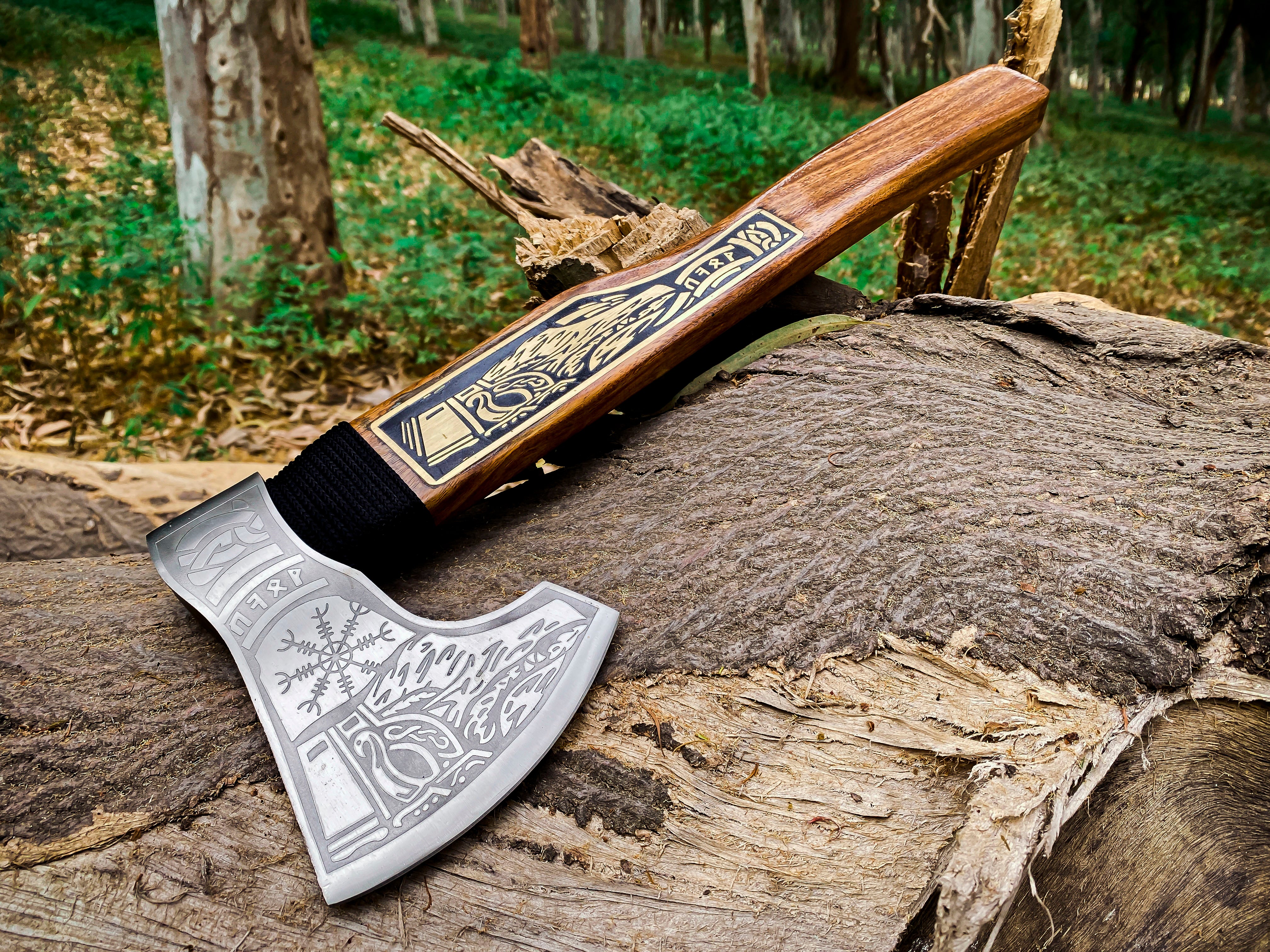 Viking Axe Custom Handmade Carbon Steel Rose Wood Handle-Gift For Special People