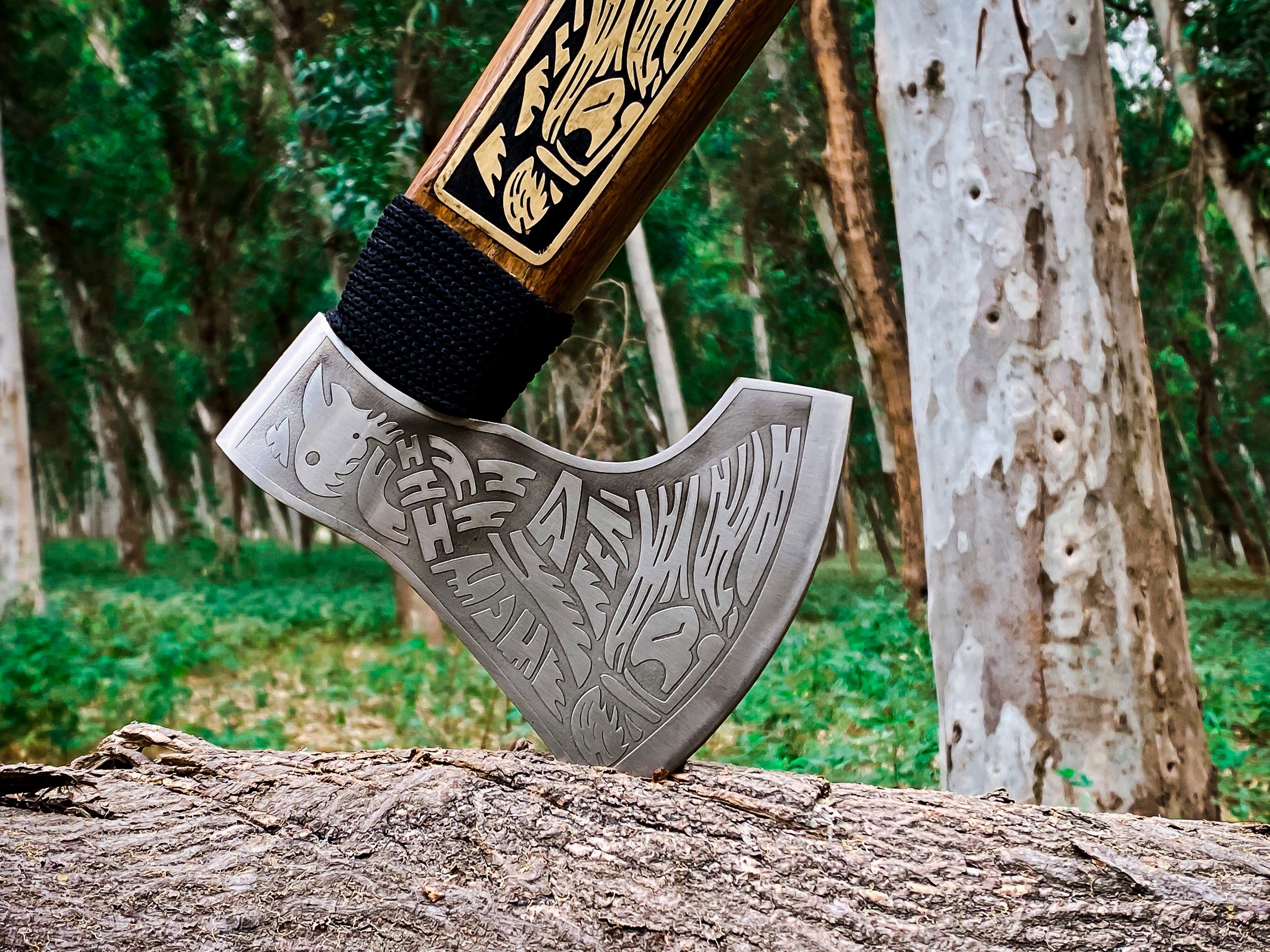 Viking Axe Custom Handmade Carbon Steel Rose Wood Handle-Gift For Special People