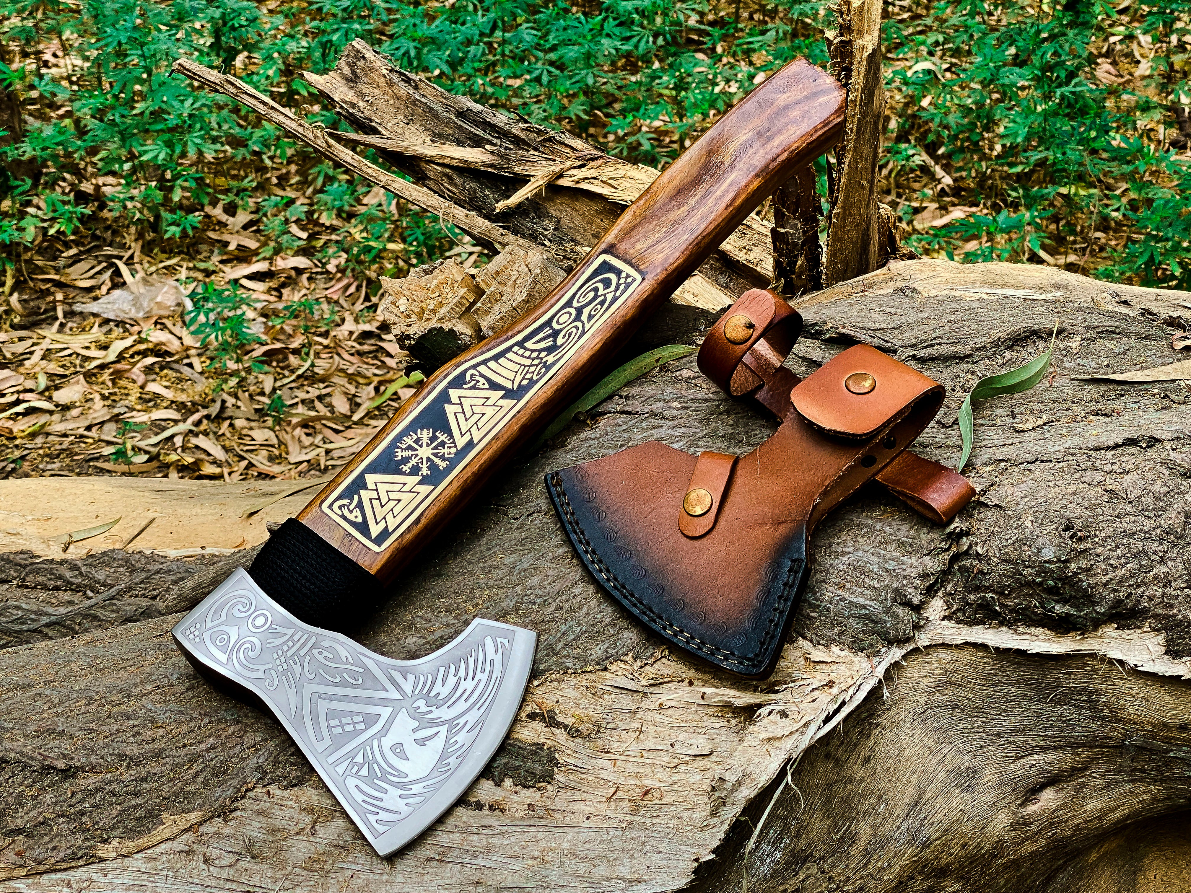 Viking Axe Custom Handmade Carbon Steel Rose Wood Handle-Gift For Special People