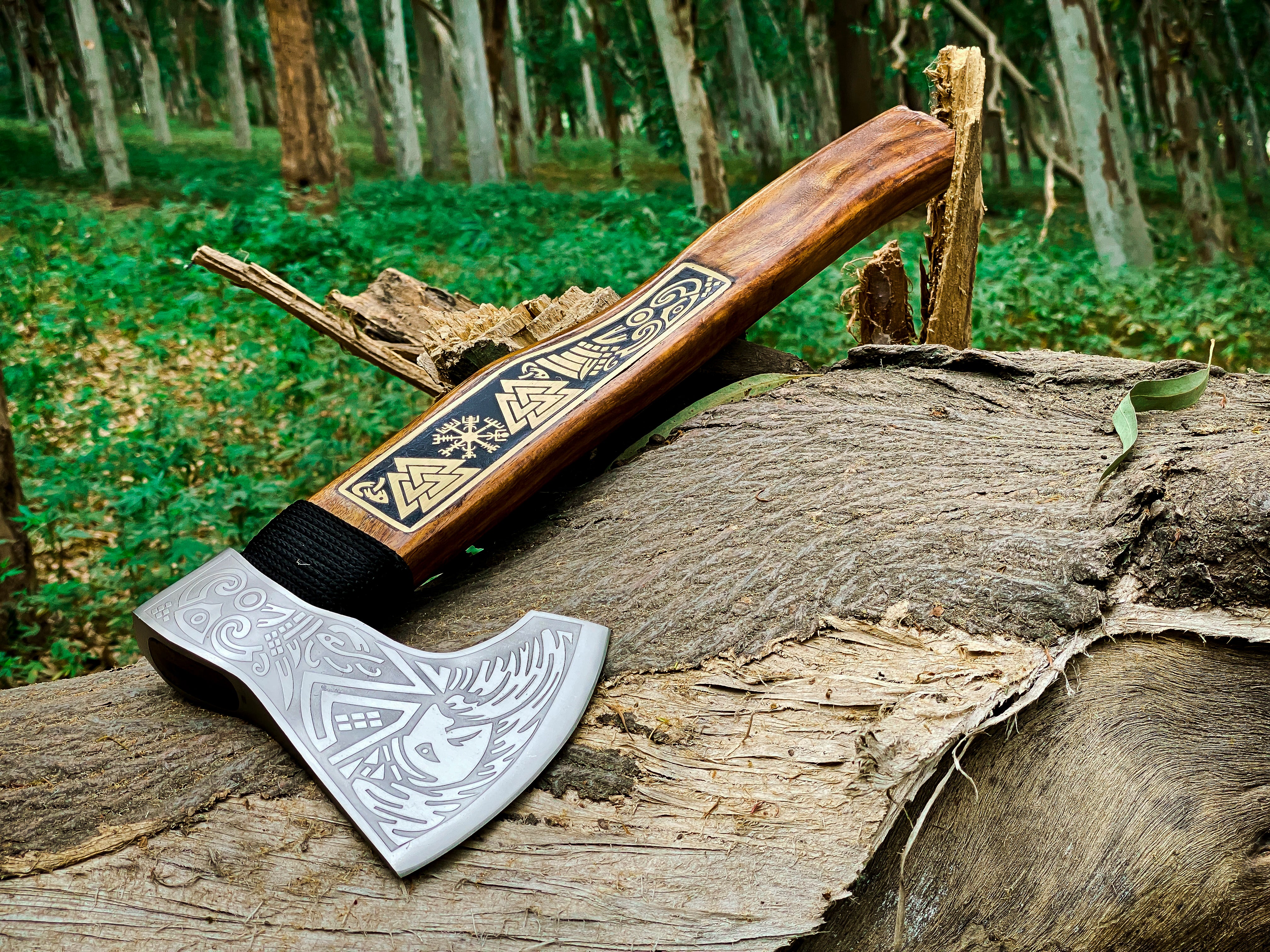 Viking Axe Custom Handmade Carbon Steel Rose Wood Handle-Gift For Special People