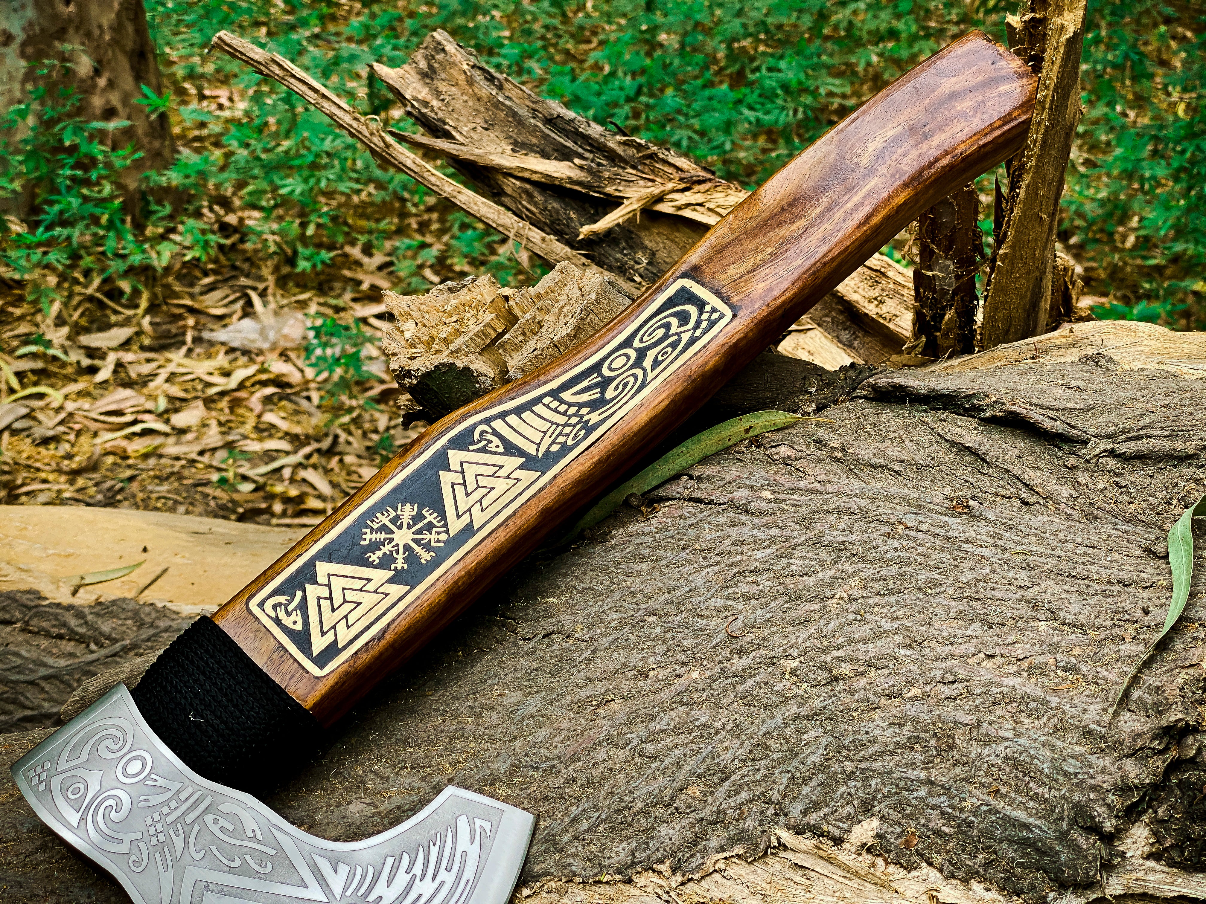 Viking Axe Custom Handmade Carbon Steel Rose Wood Handle-Gift For Special People