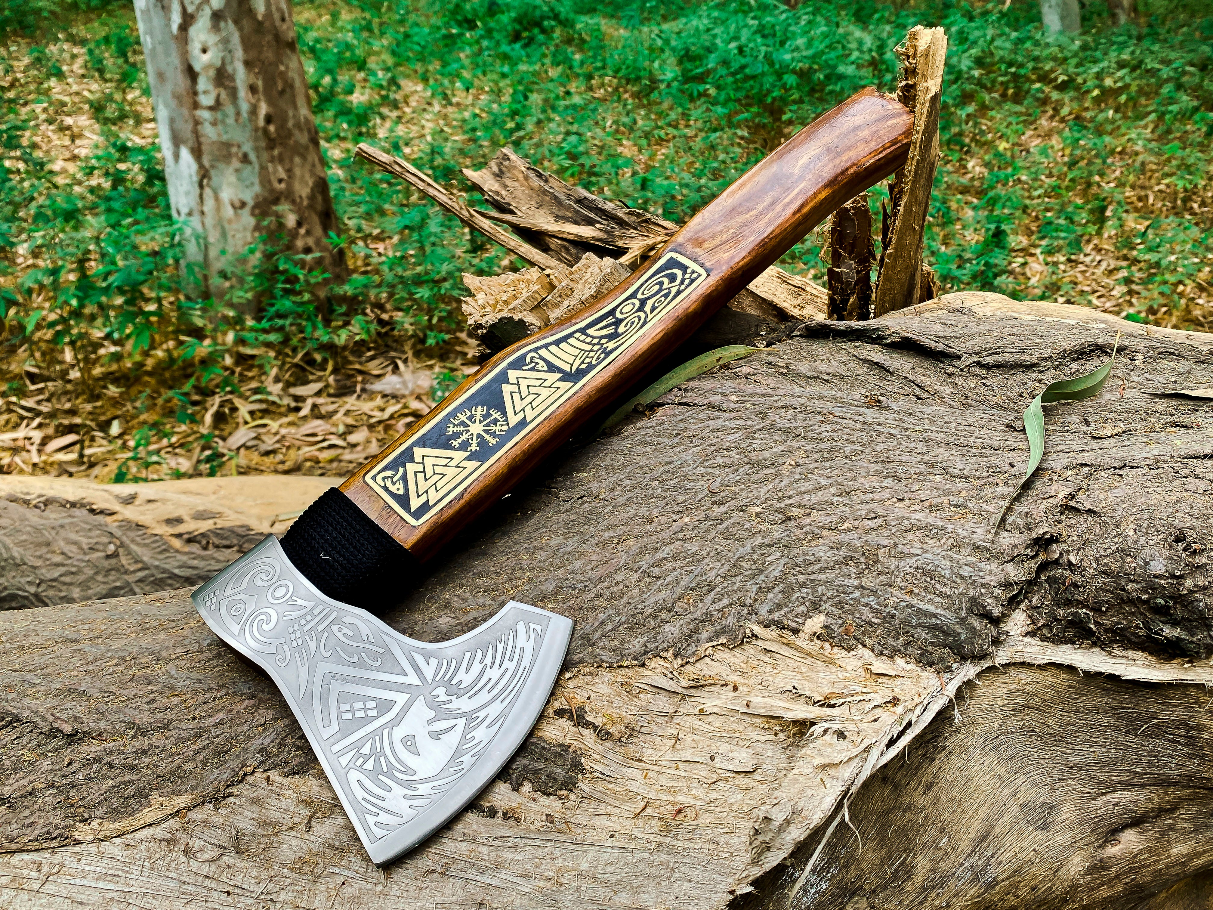 Viking Axe Custom Handmade Carbon Steel Rose Wood Handle-Gift For Special People