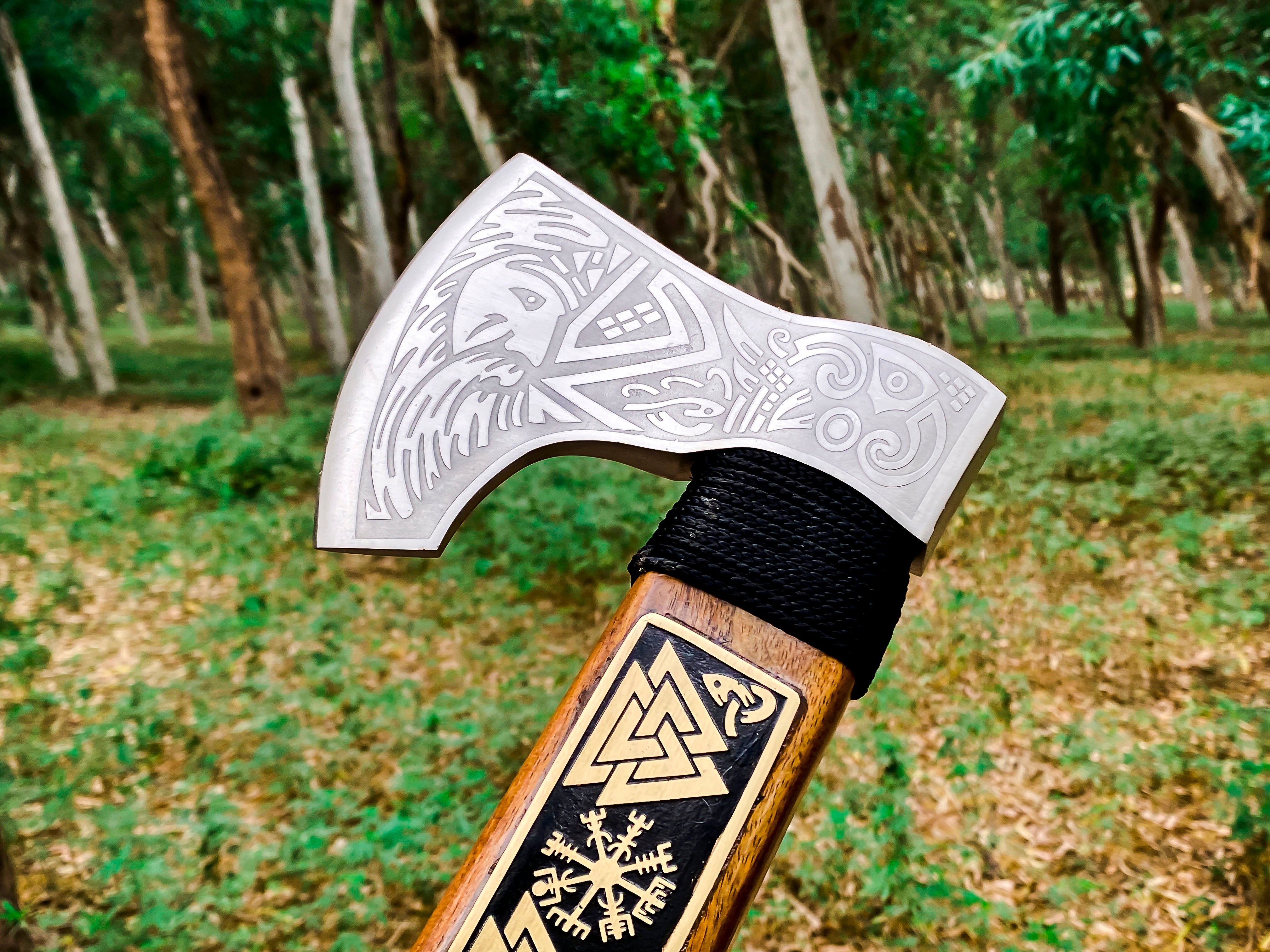 Viking Axe Custom Handmade Carbon Steel Rose Wood Handle-Gift For Special People