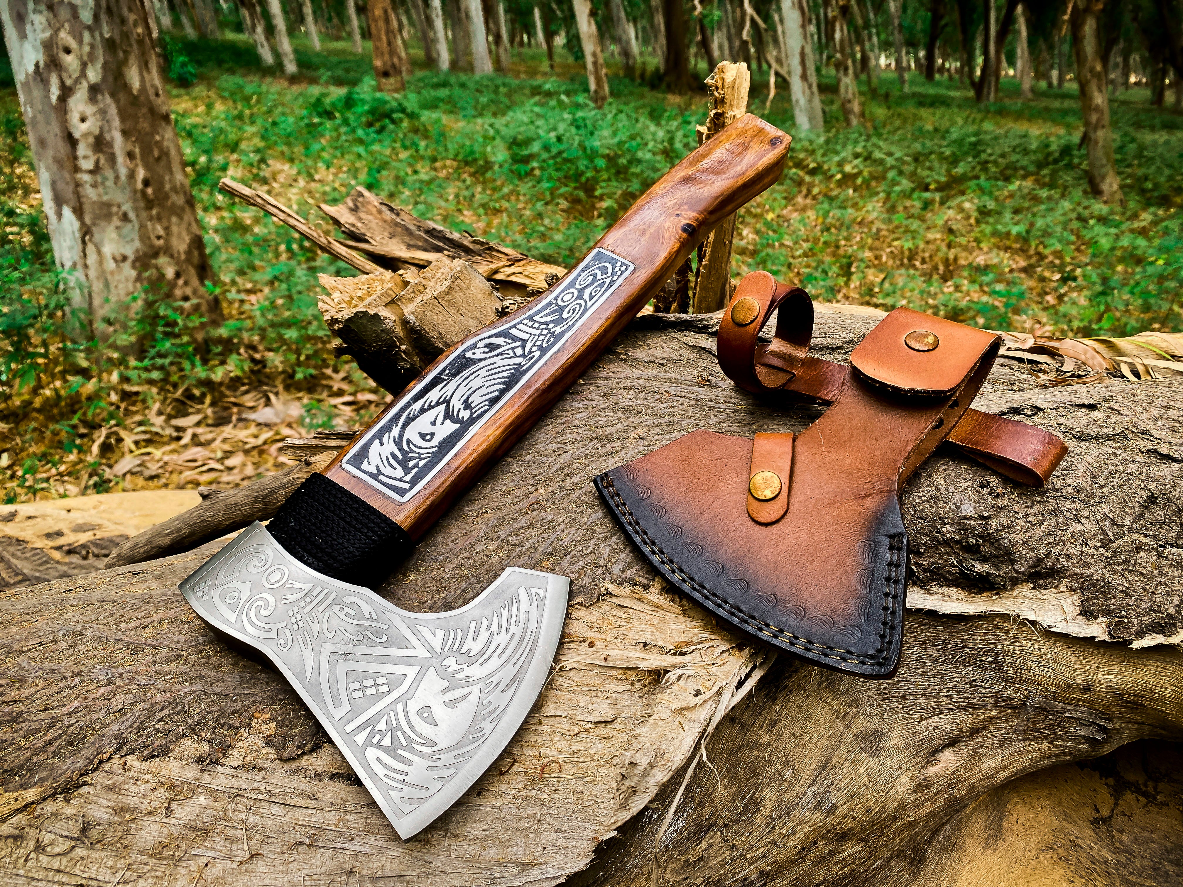 Viking Axe Custom Handmade Carbon Steel Rose Wood Handle-Gift For Special People