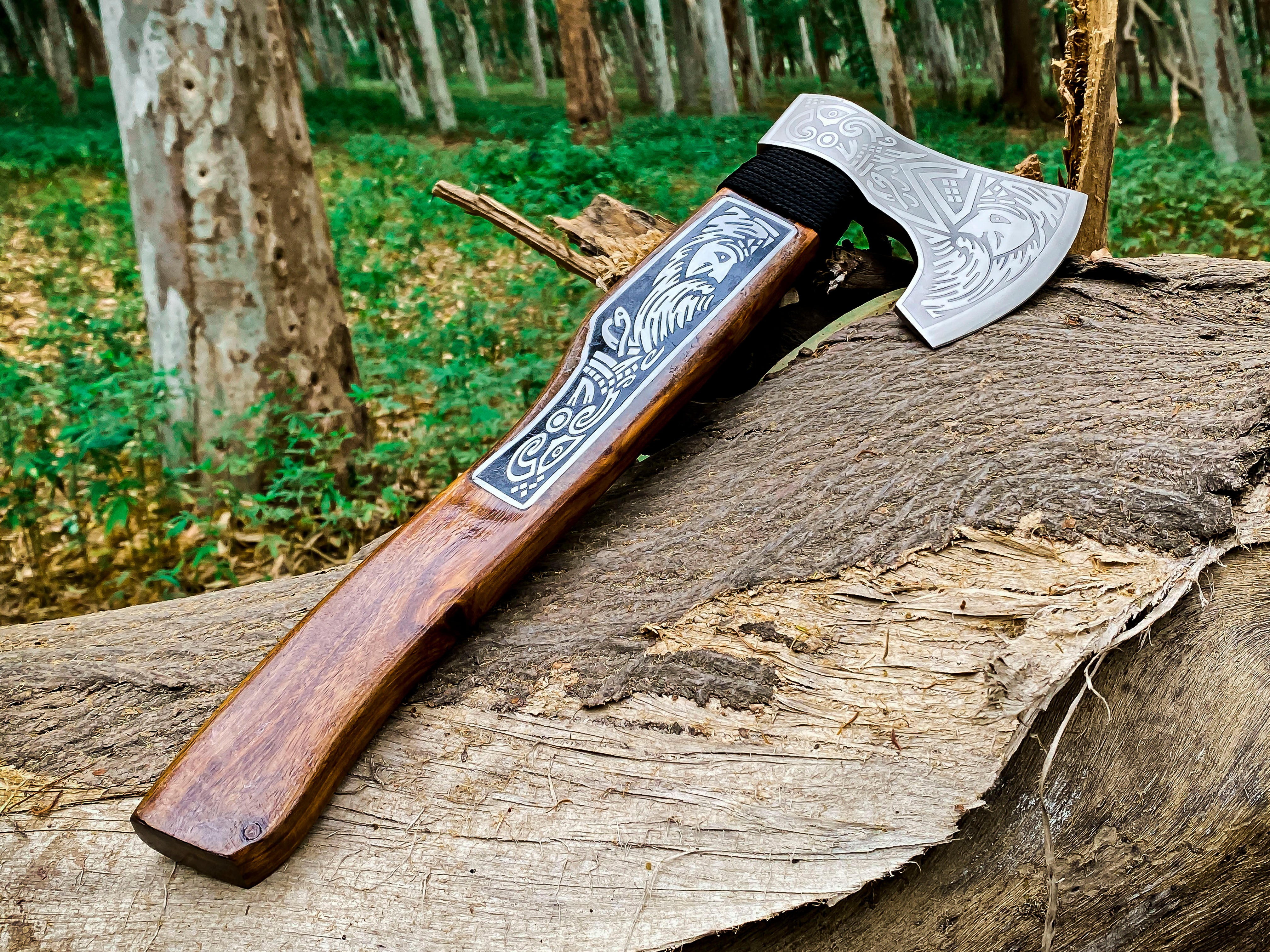 Viking Axe Custom Handmade Carbon Steel Rose Wood Handle-Gift For Special People