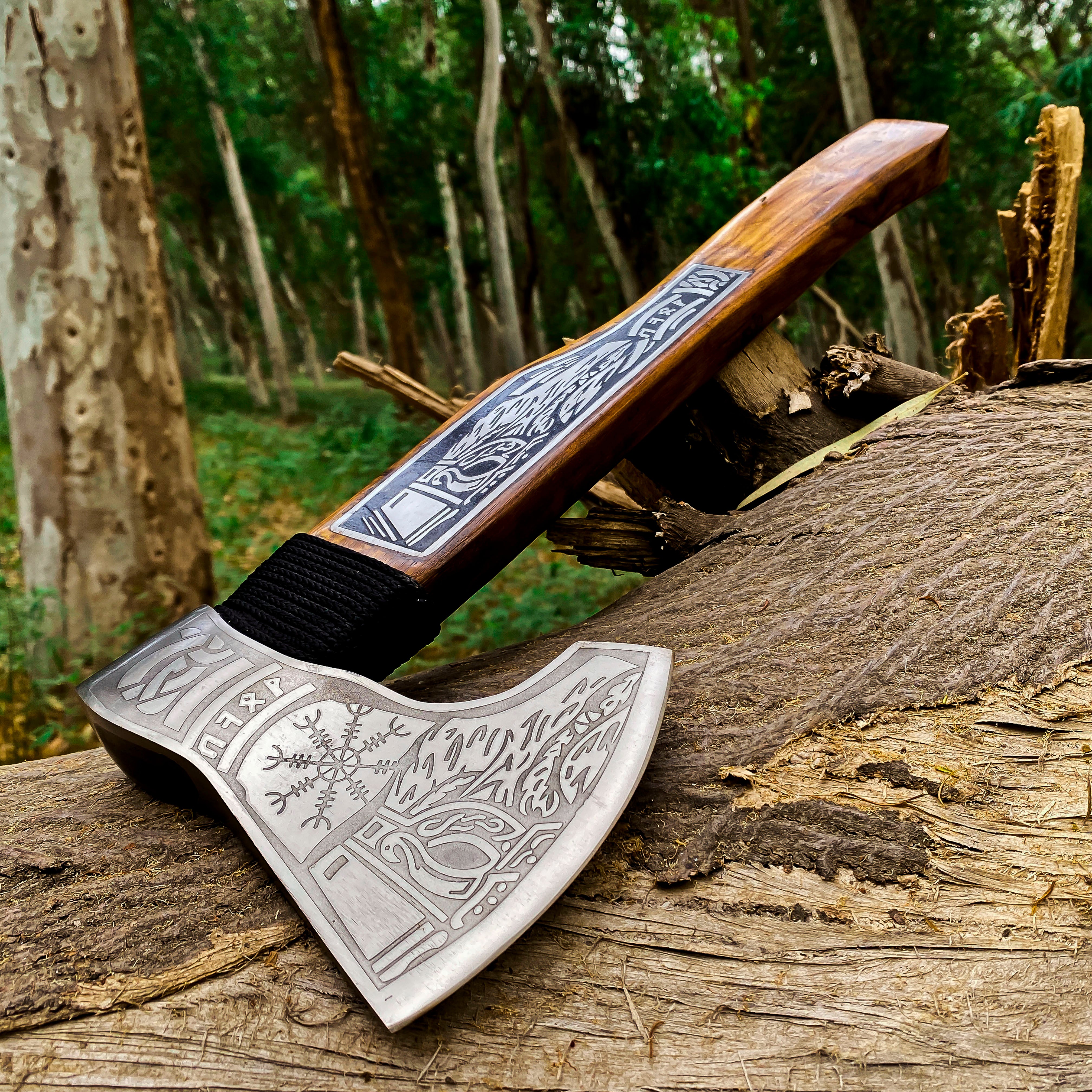 Viking Axe Custom Handmade Carbon Steel Rose Wood Handle-Gift For Special People