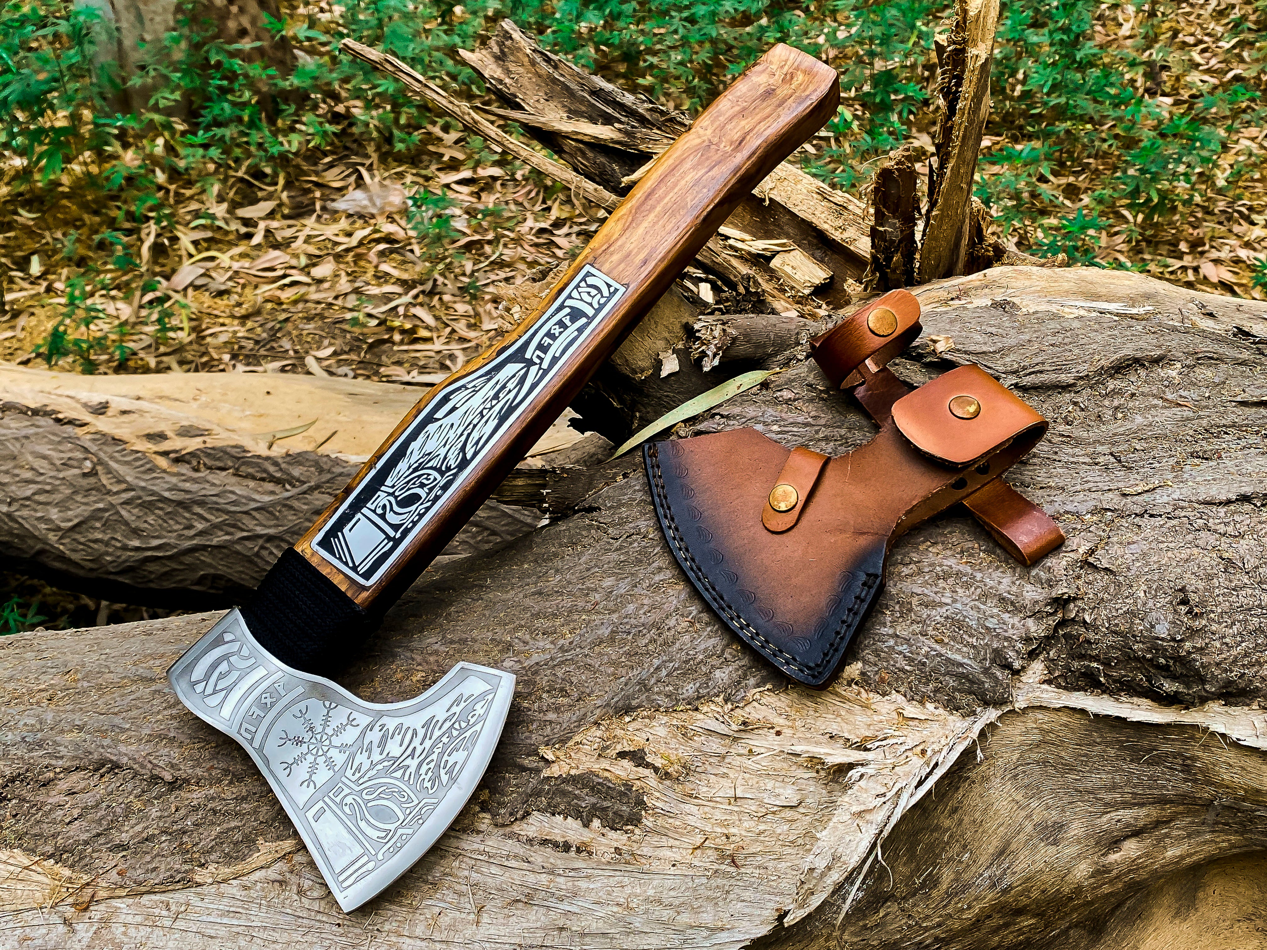 Viking Axe Custom Handmade Carbon Steel Rose Wood Handle-Gift For Special People