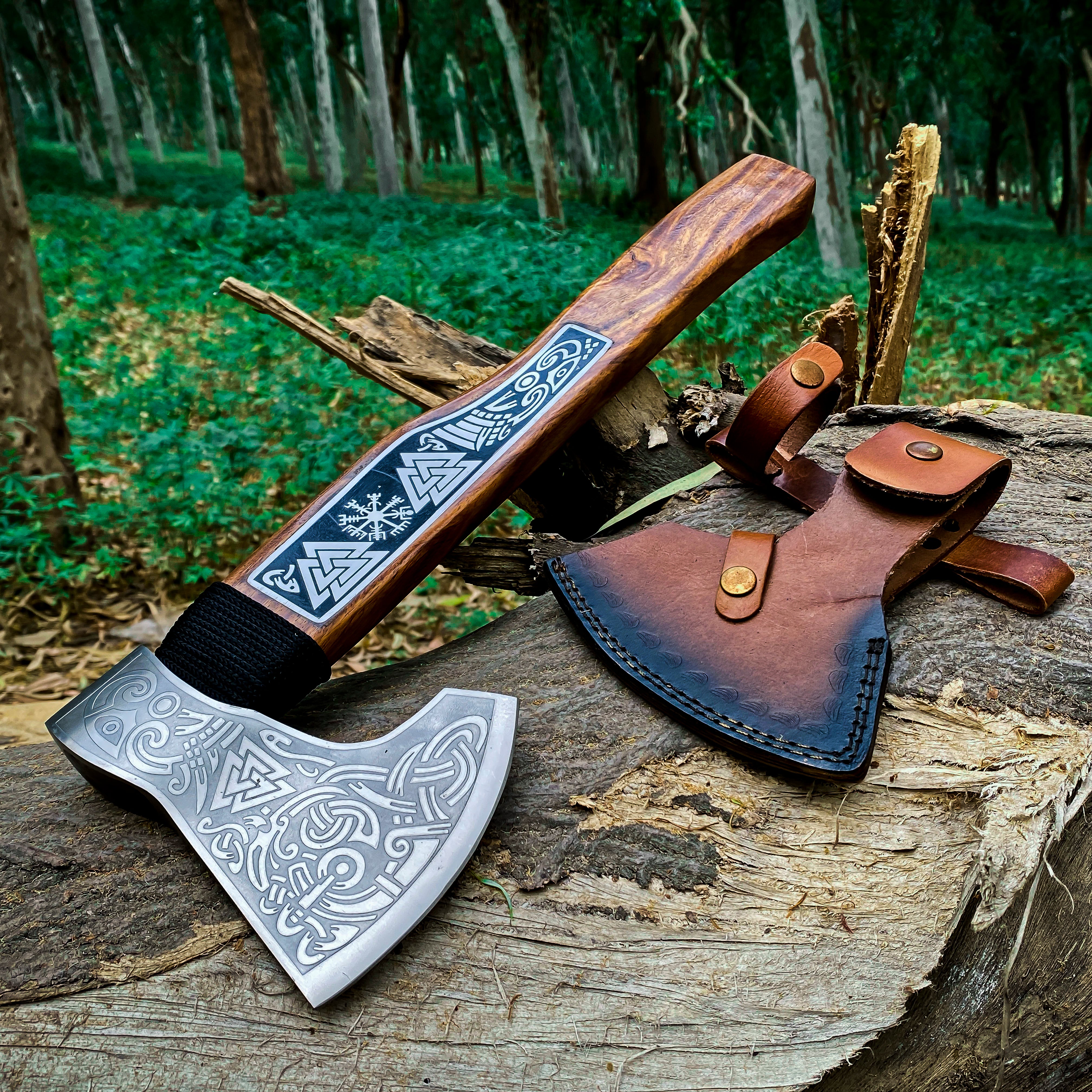 Viking Axe Custom Handmade Carbon Steel Rose Wood Handle-Gift For Special People