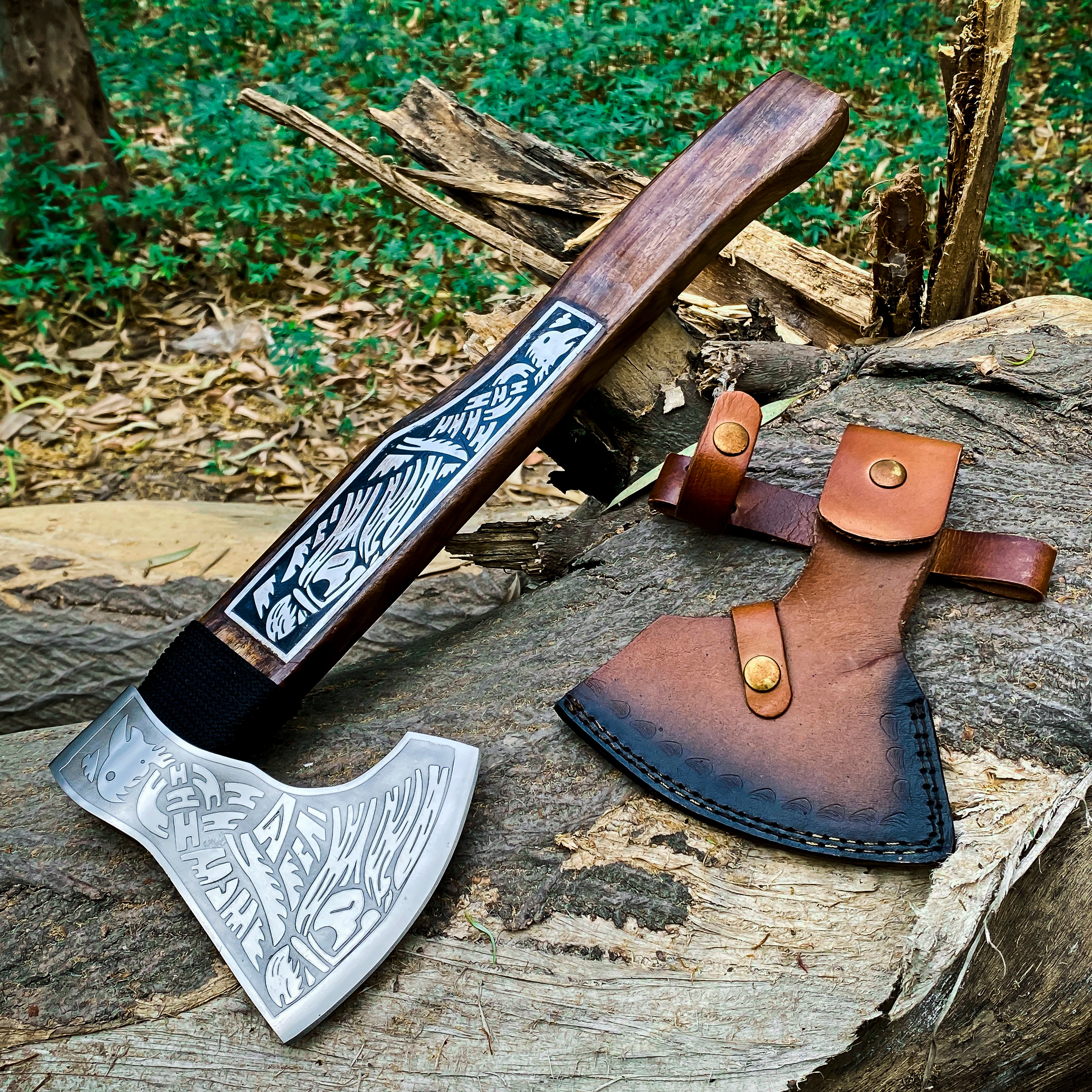 Viking Axe Custom Handmade Carbon Steel Rose Wood Handle-Gift For Special People