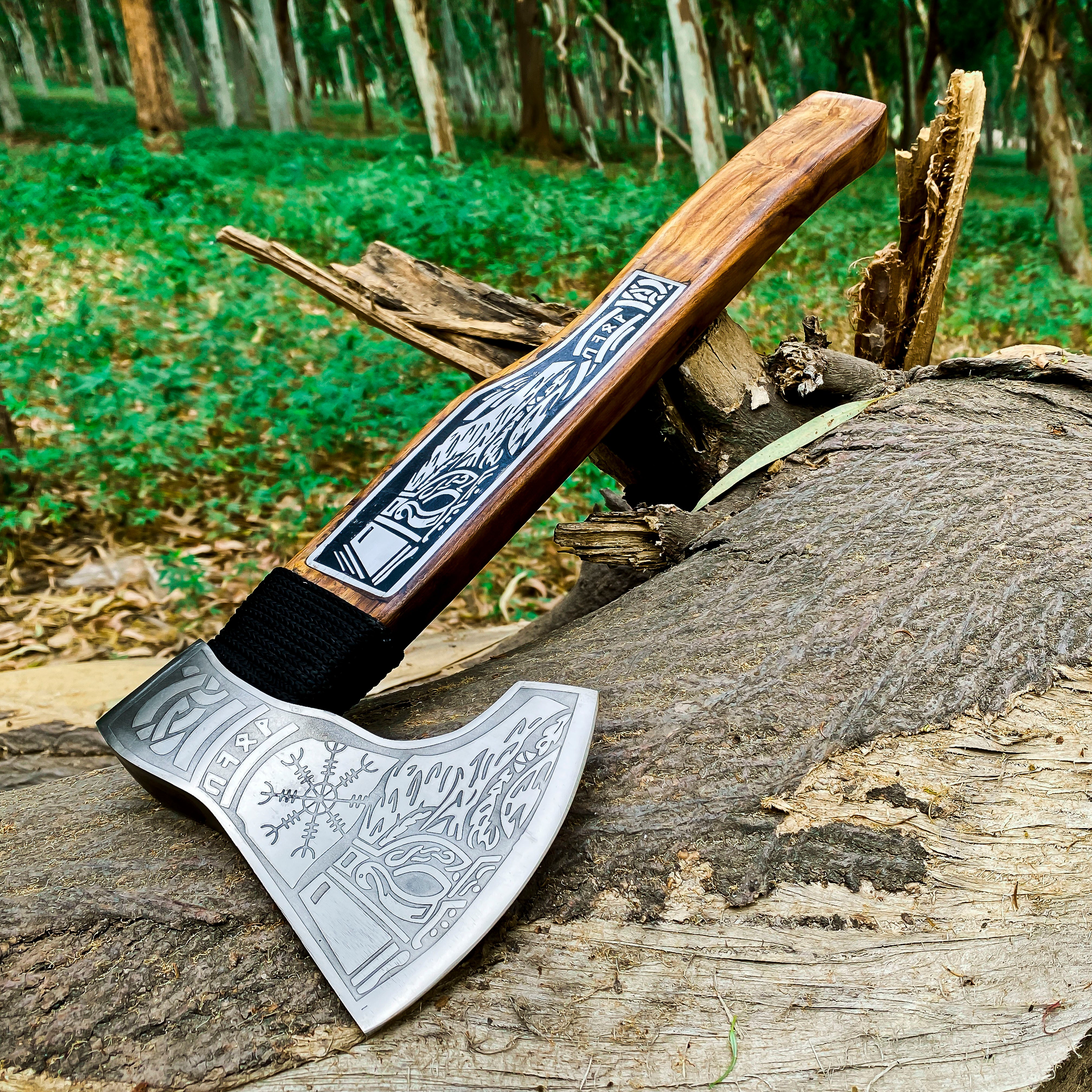 Viking Axe Custom Handmade Carbon Steel Rose Wood Handle-Gift For Special People