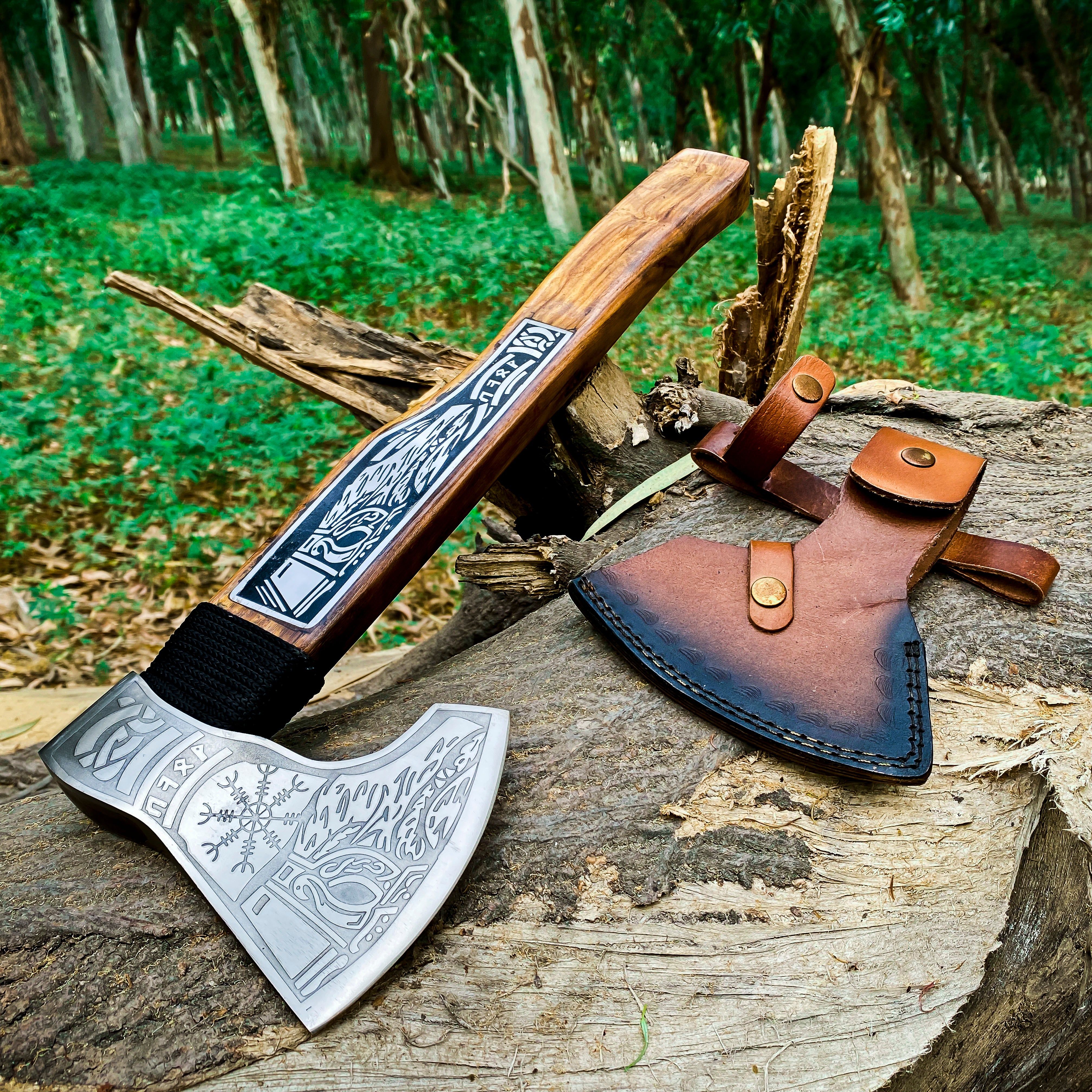 Viking Axe Custom Handmade Carbon Steel Rose Wood Handle-Gift For Special People