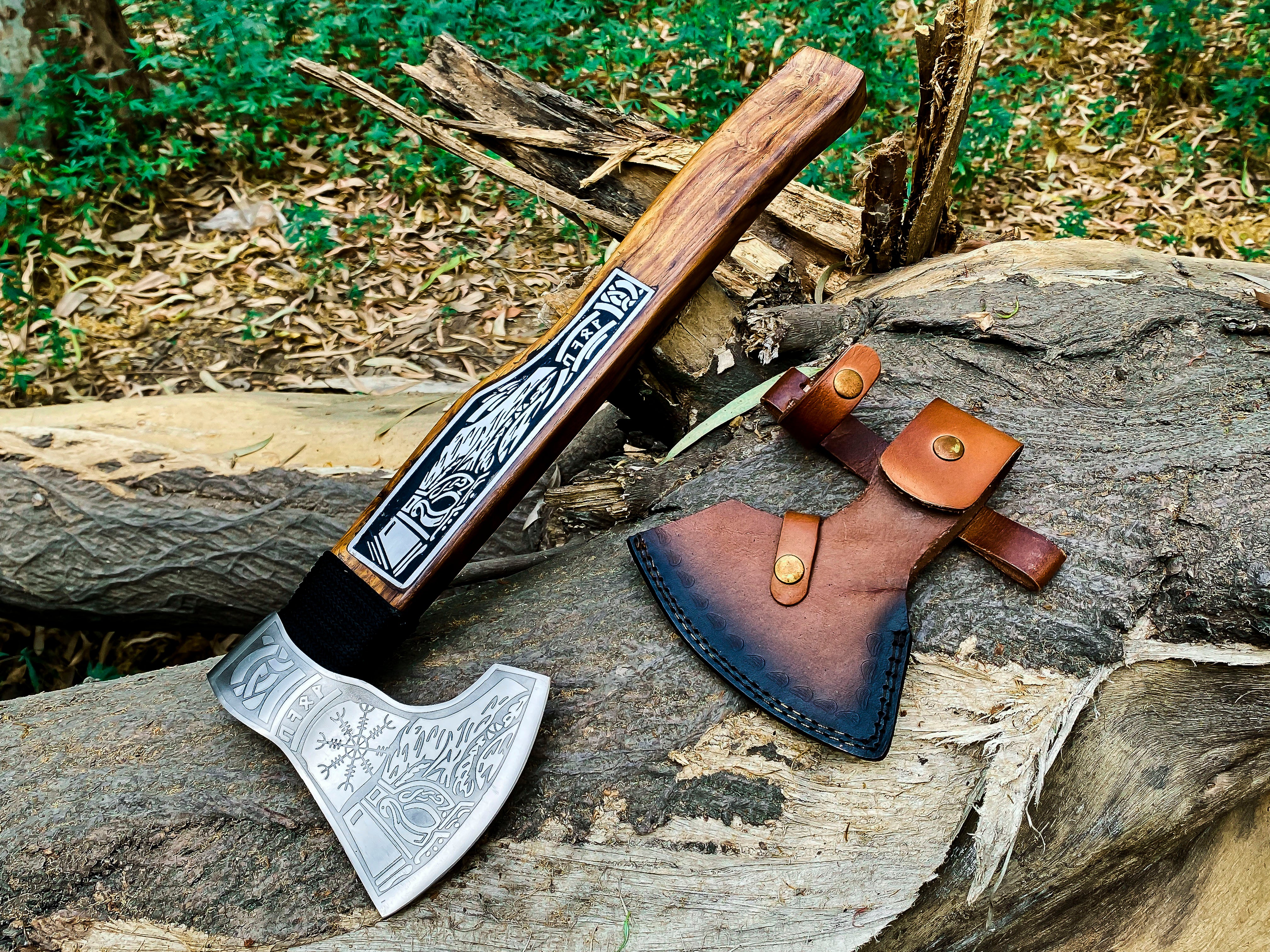 Viking Axe Custom Handmade Carbon Steel Rose Wood Handle-Gift For Special People