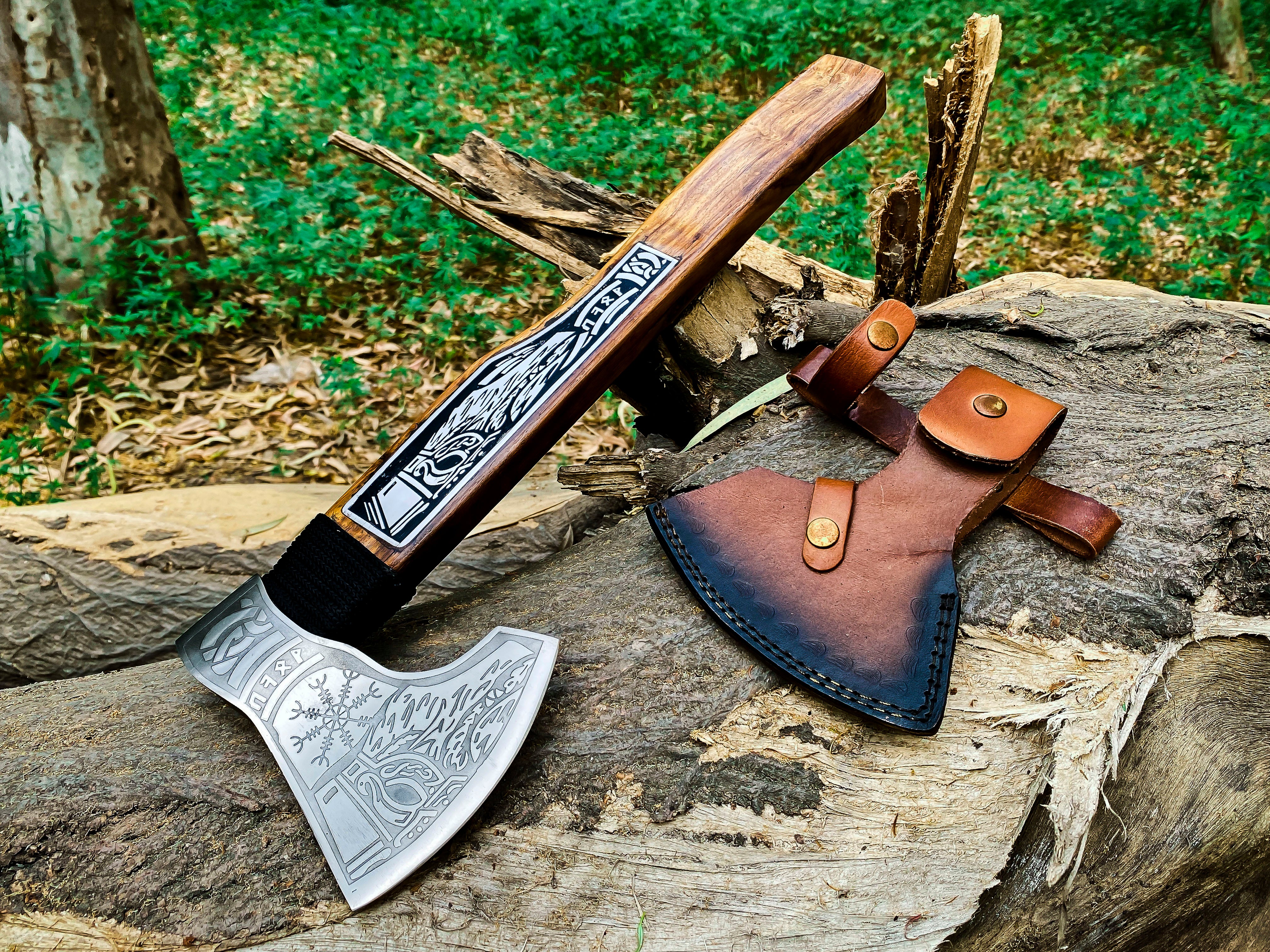 Viking Axe Custom Handmade Carbon Steel Rose Wood Handle-Gift For Special People