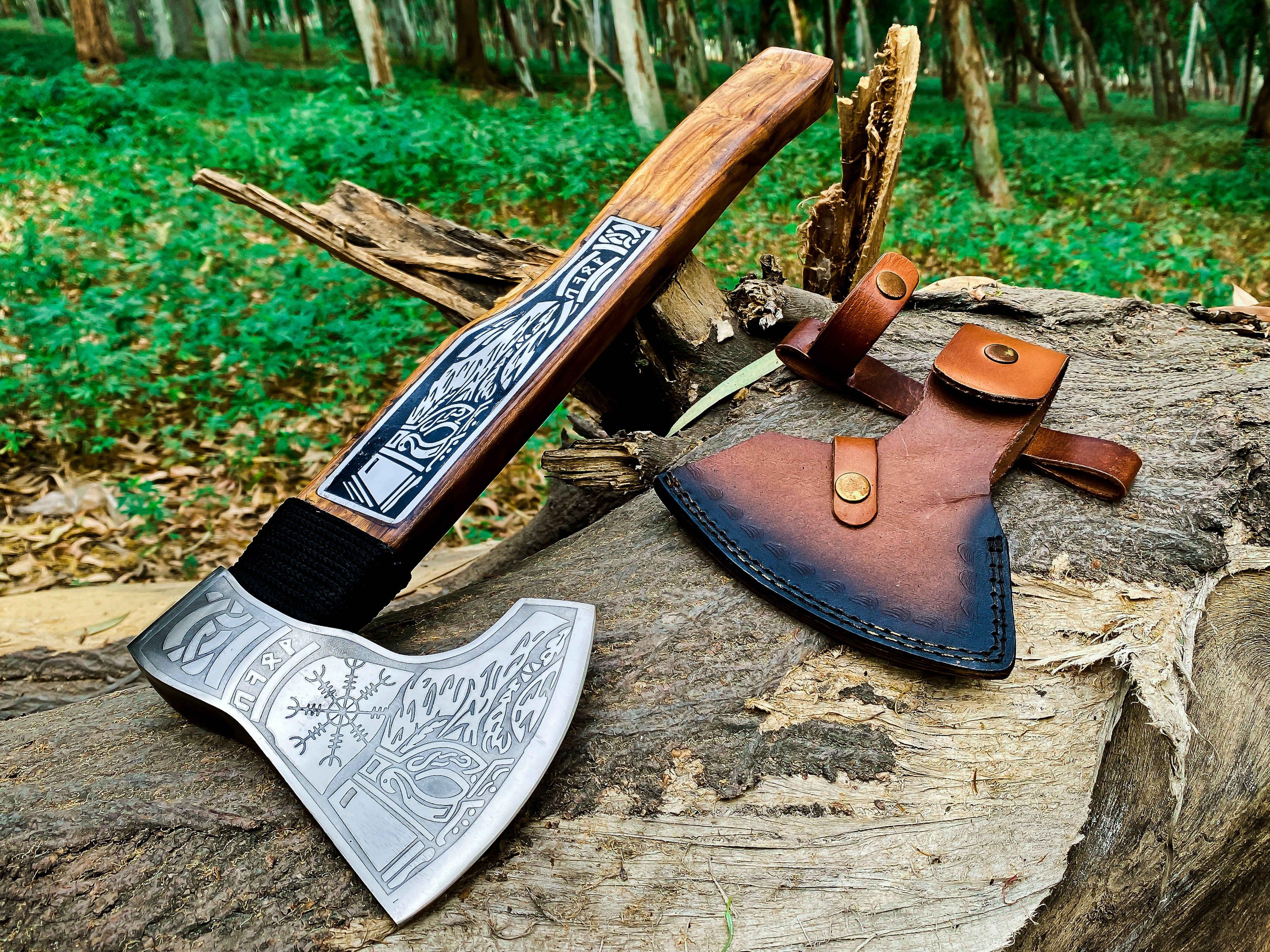 Viking Axe Custom Handmade Carbon Steel Rose Wood Handle-Gift For Special People