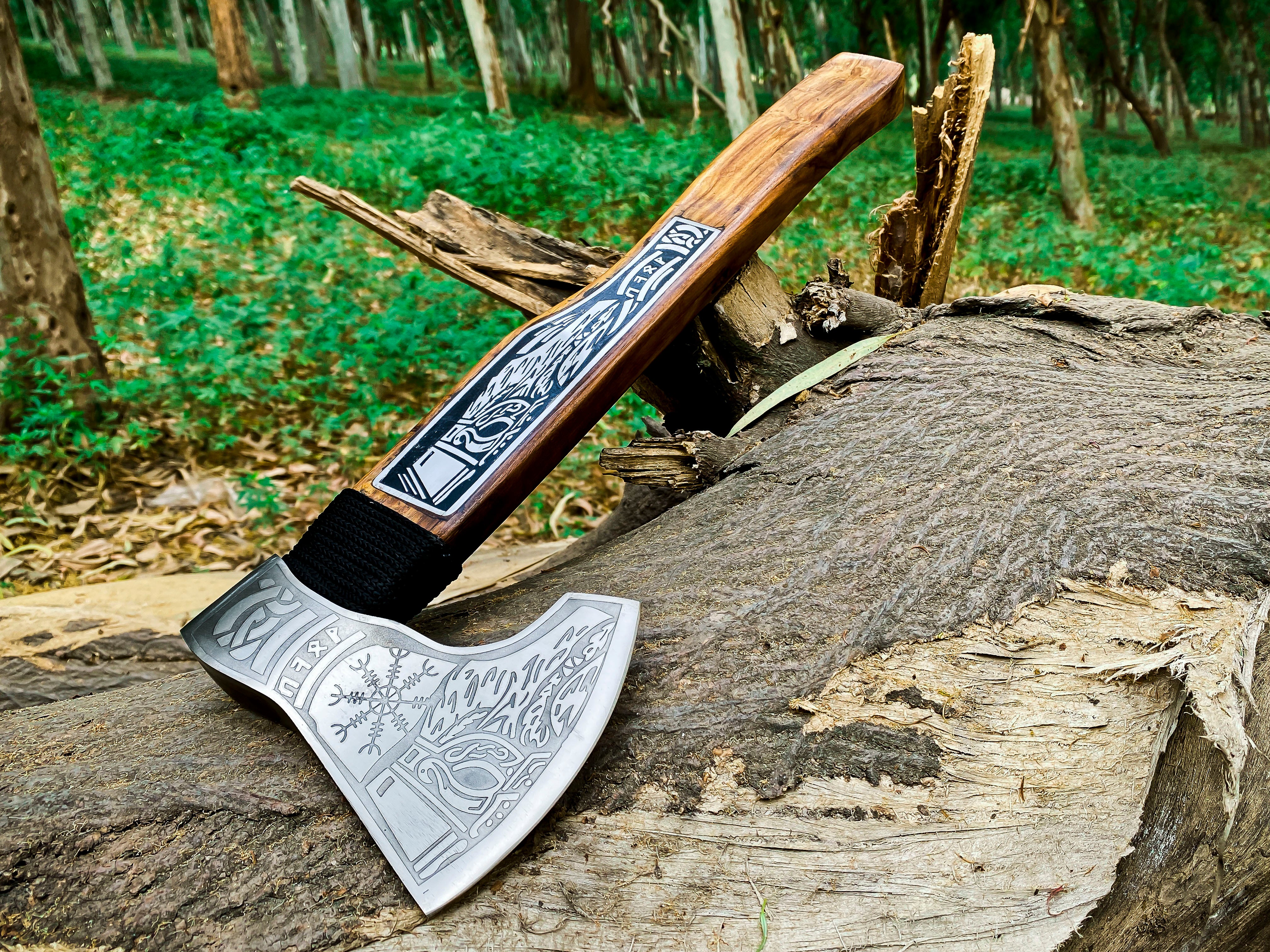 Viking Axe Custom Handmade Carbon Steel Rose Wood Handle-Gift For Special People