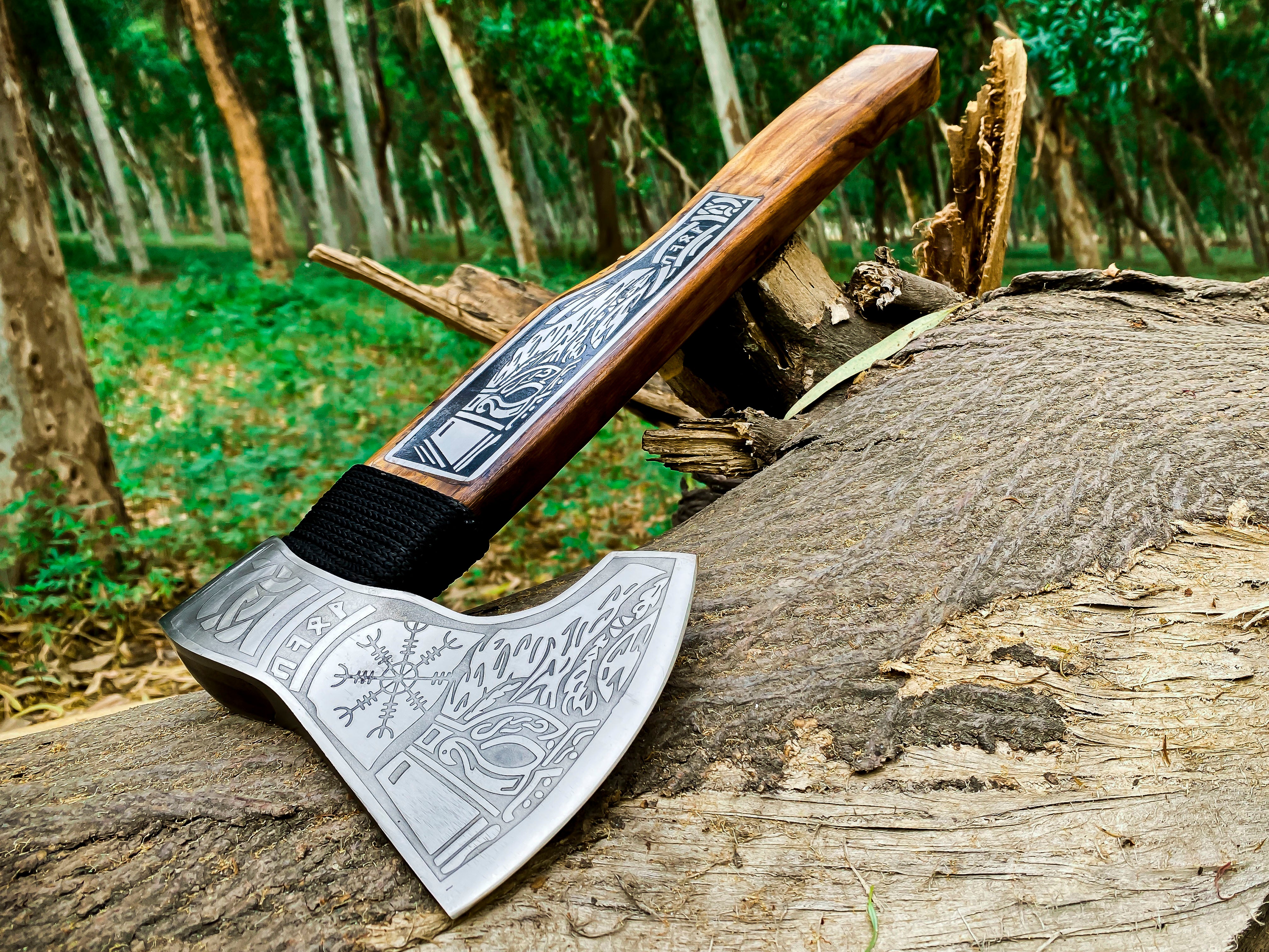 Viking Axe Custom Handmade Carbon Steel Rose Wood Handle-Gift For Special People