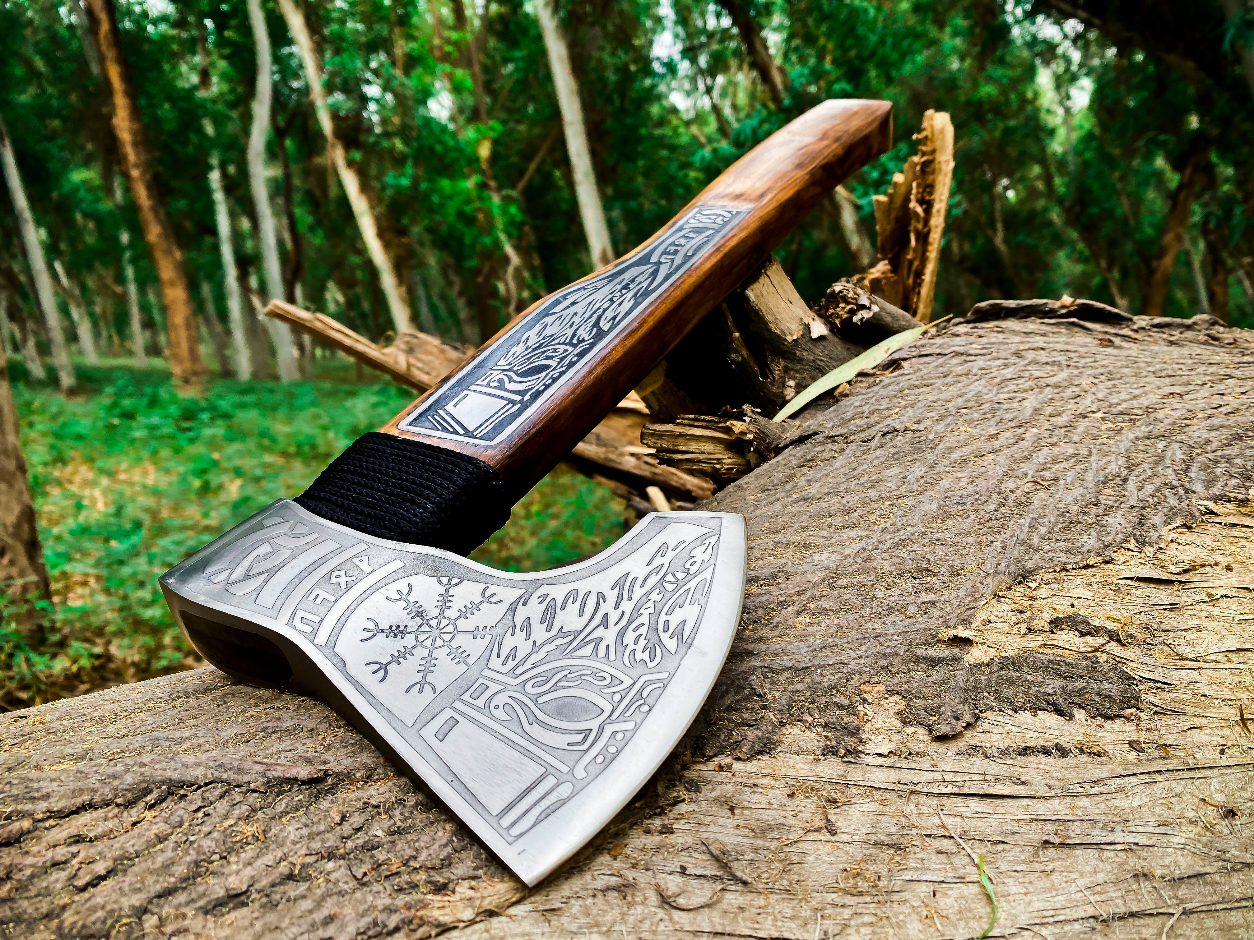 Viking Axe Custom Handmade Carbon Steel Rose Wood Handle-Gift For Special People