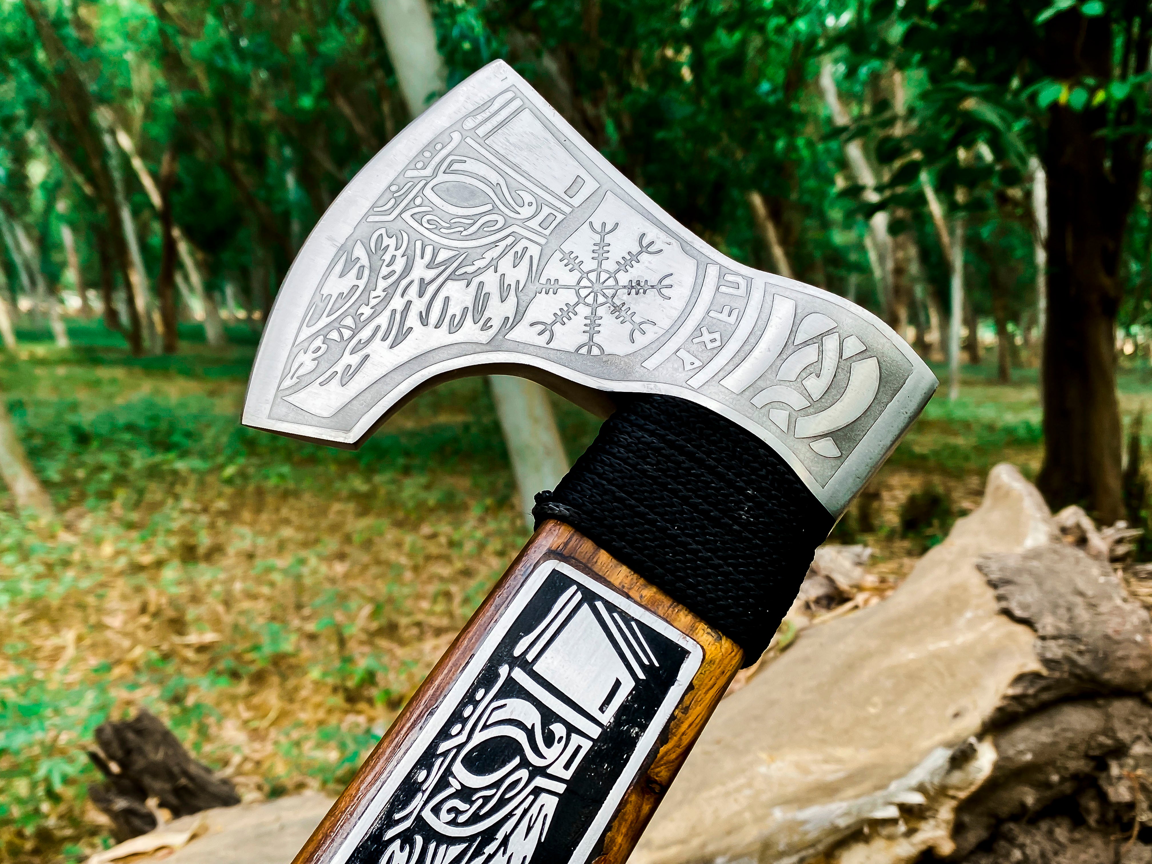 Viking Axe Custom Handmade Carbon Steel Rose Wood Handle-Gift For Special People