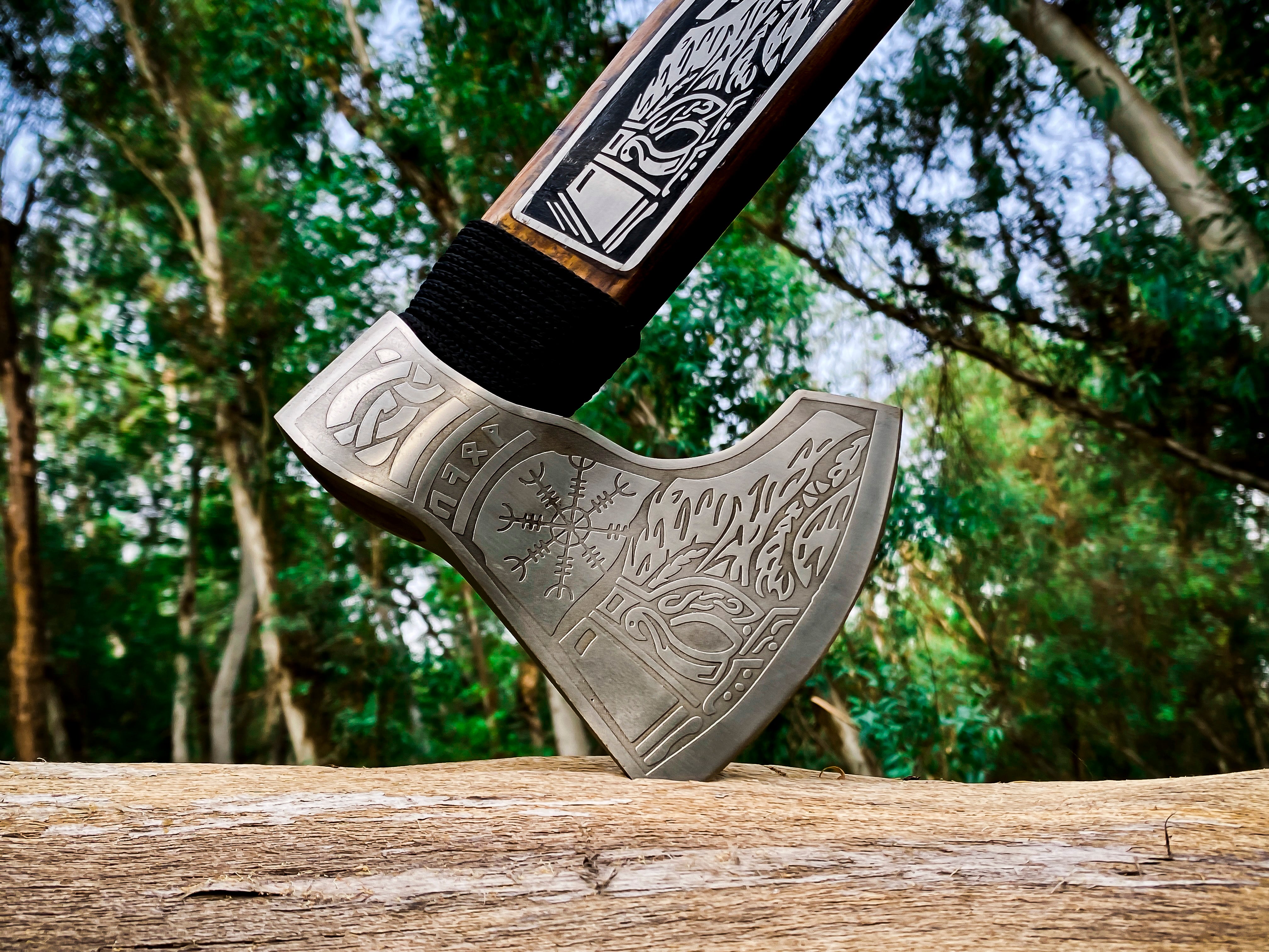 Viking Axe Custom Handmade Carbon Steel Rose Wood Handle-Gift For Special People