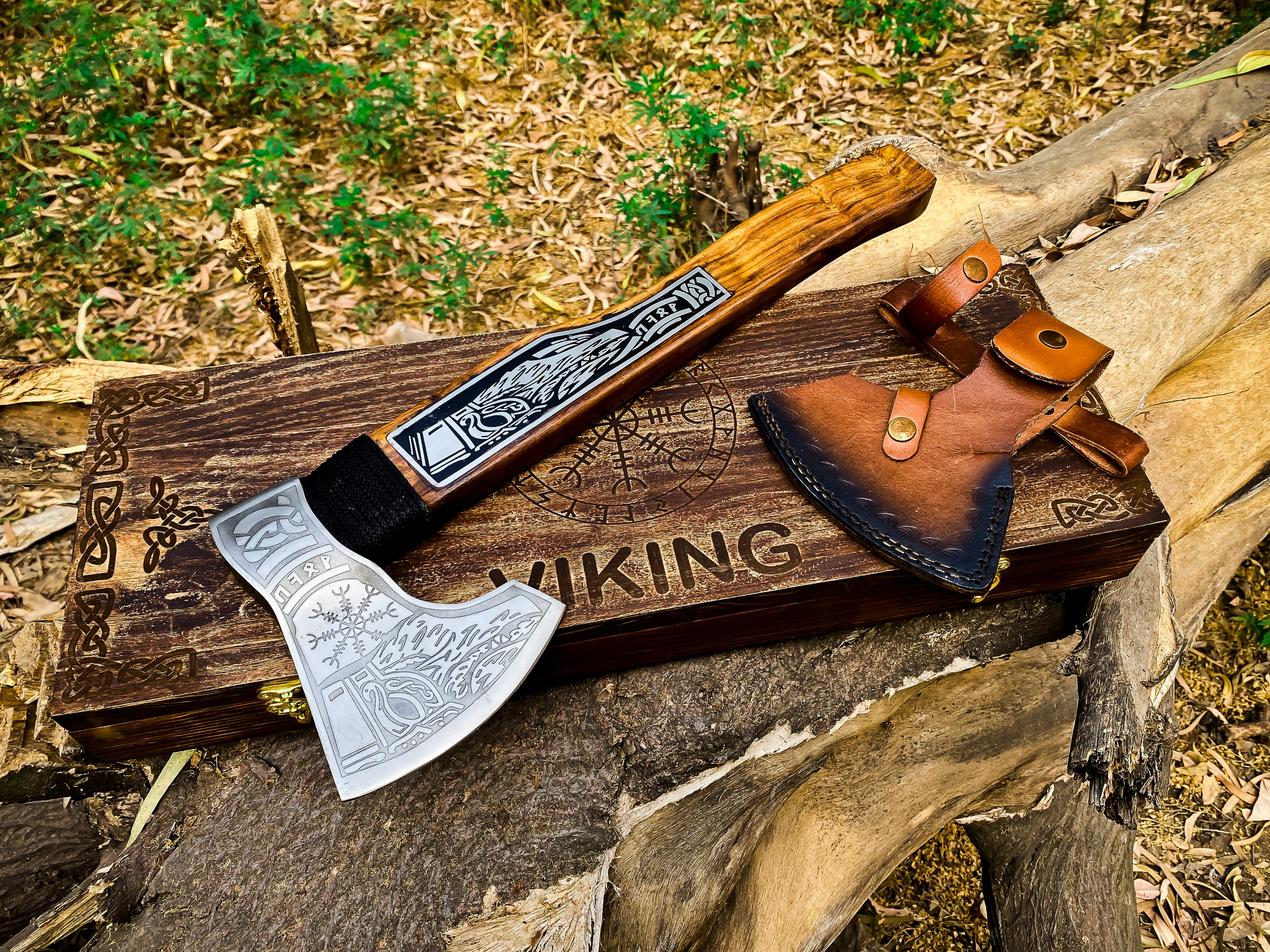 Viking Axe Custom Handmade Carbon Steel Rose Wood Handle-Gift For Special People