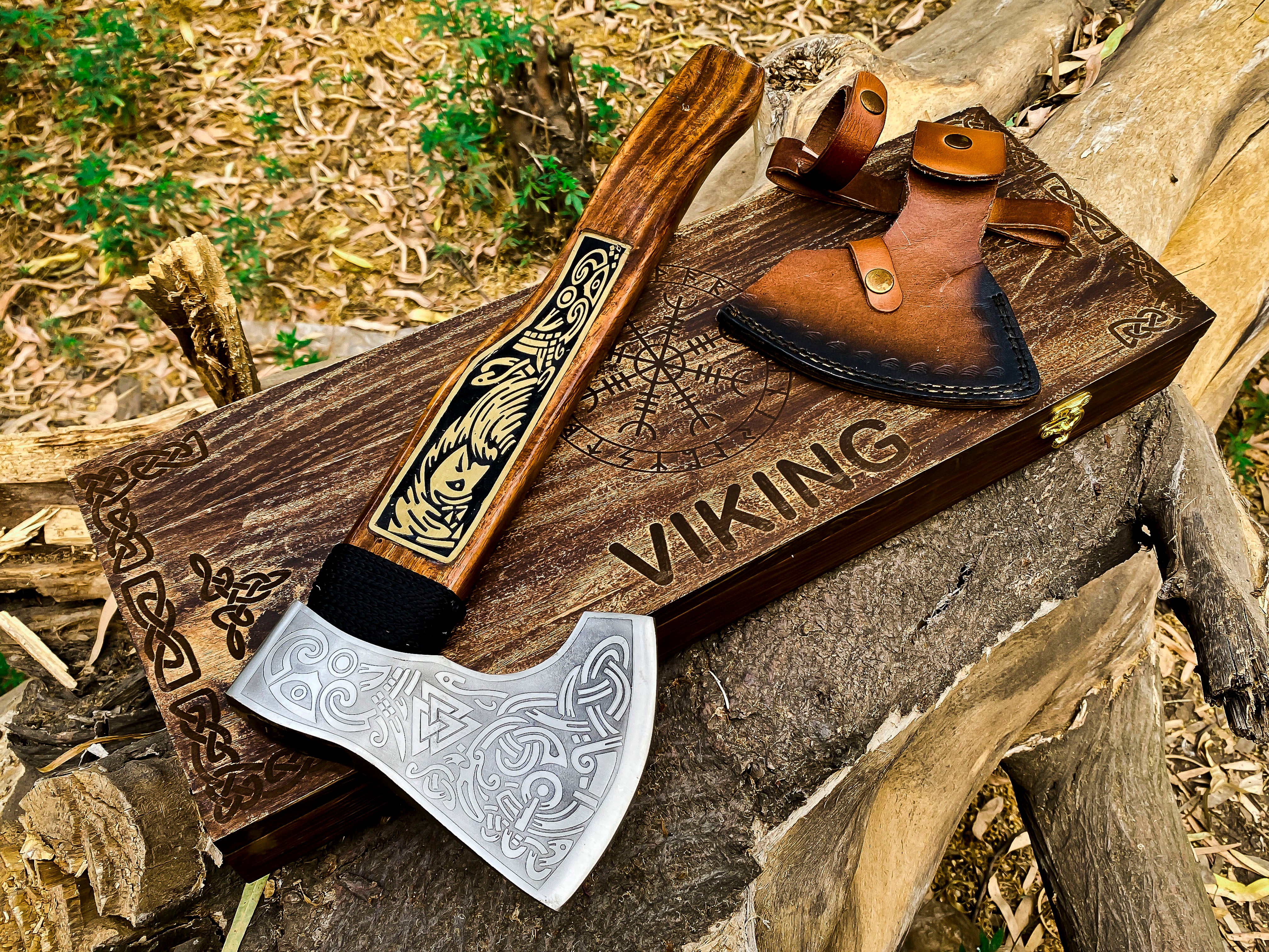 Viking Axe Custom Handmade Carbon Steel Rose Wood Handle-Gift For Special People