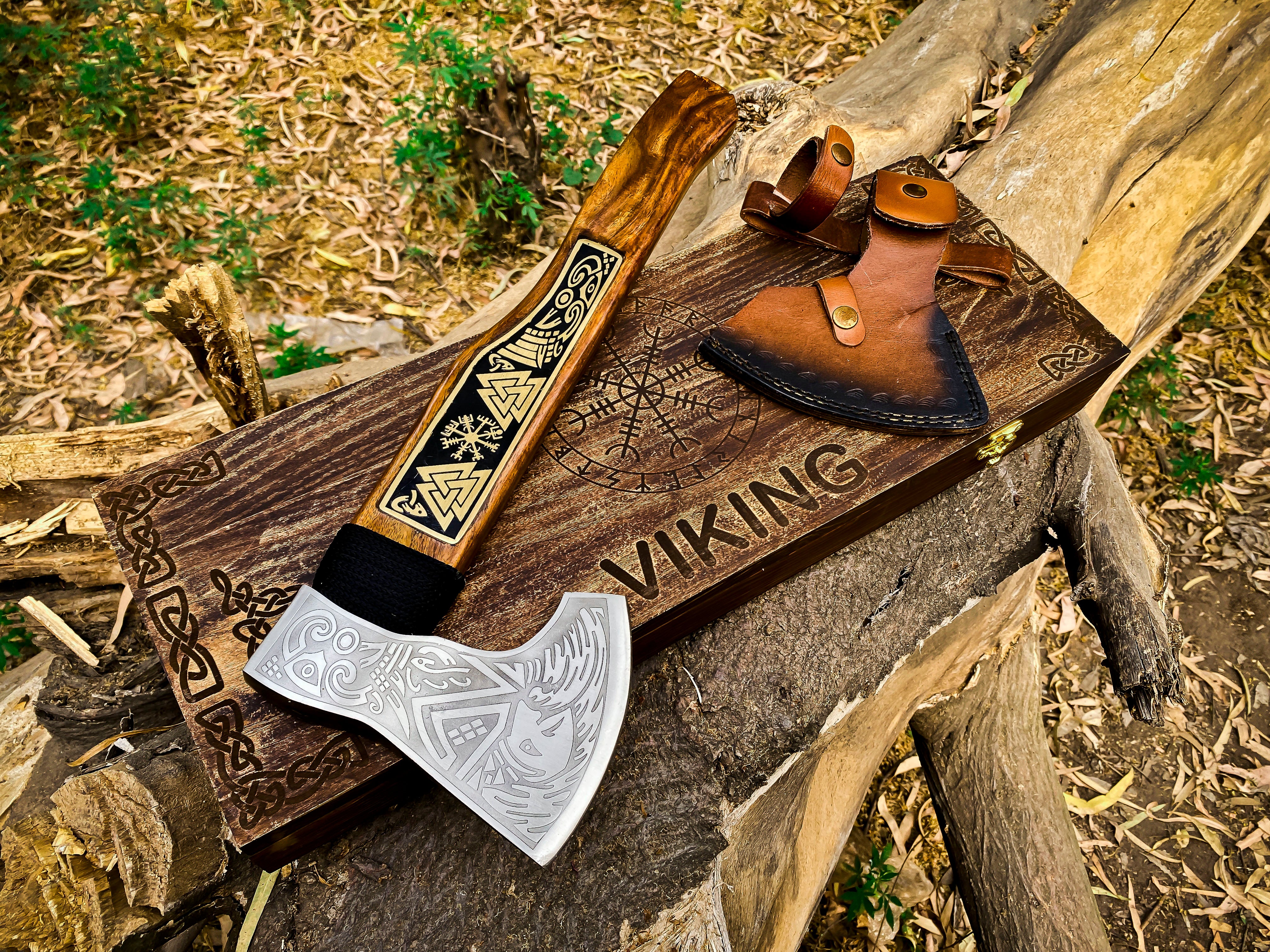 Viking Axe Custom Handmade Carbon Steel Rose Wood Handle-Gift For Special People