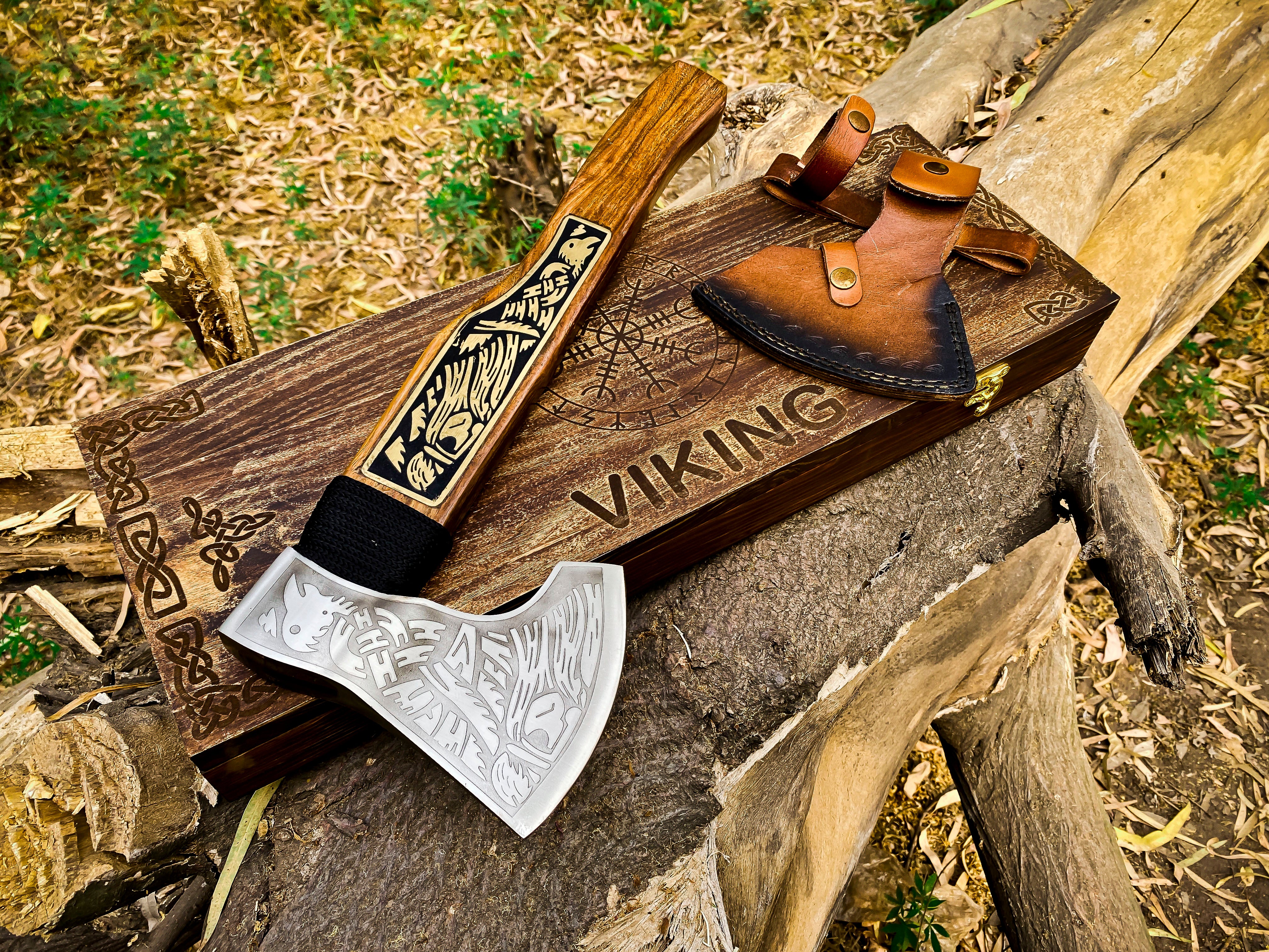 Viking Axe Custom Handmade Carbon Steel Rose Wood Handle-Gift For Special People