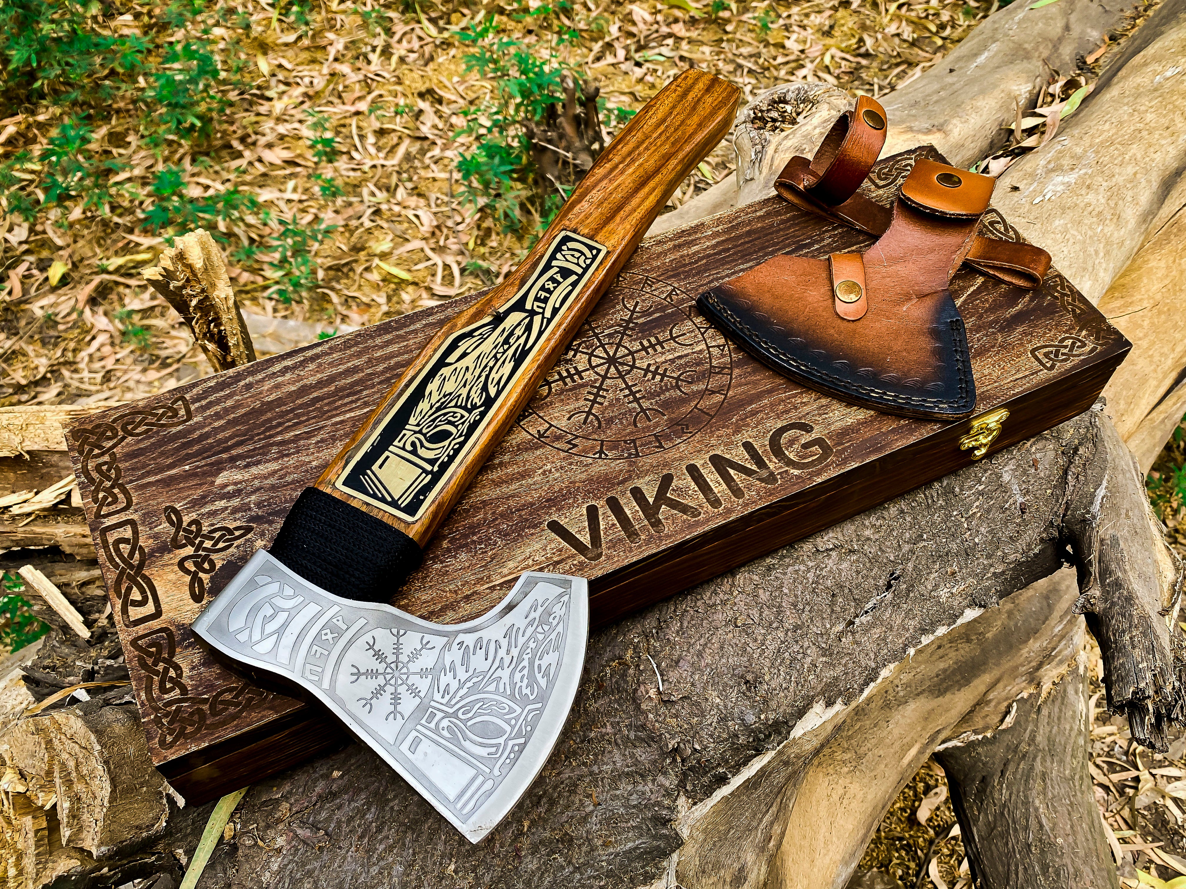 Viking Axe Custom Handmade Carbon Steel Rose Wood Handle-Gift For Special People