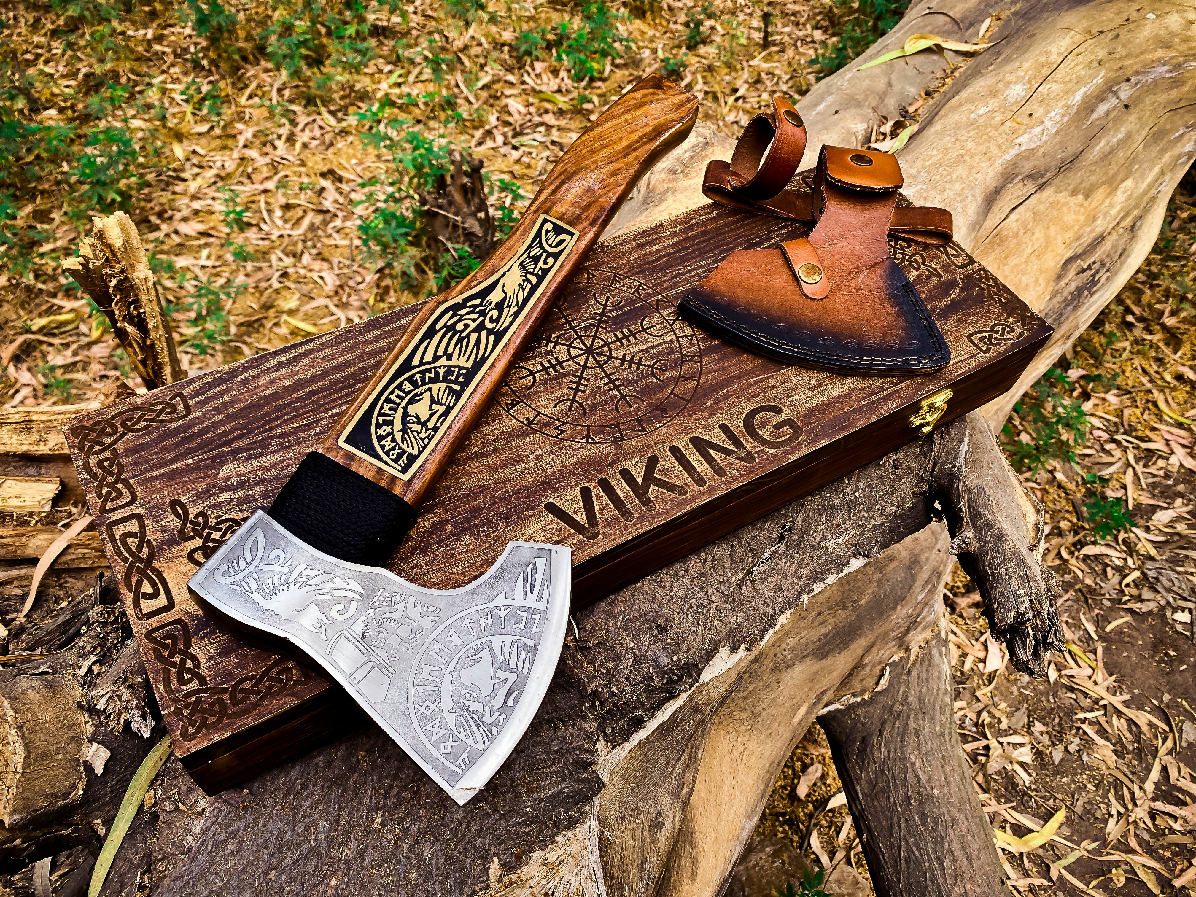 Viking Axe Custom Handmade Carbon Steel Rose Wood Handle-Gift For Special People