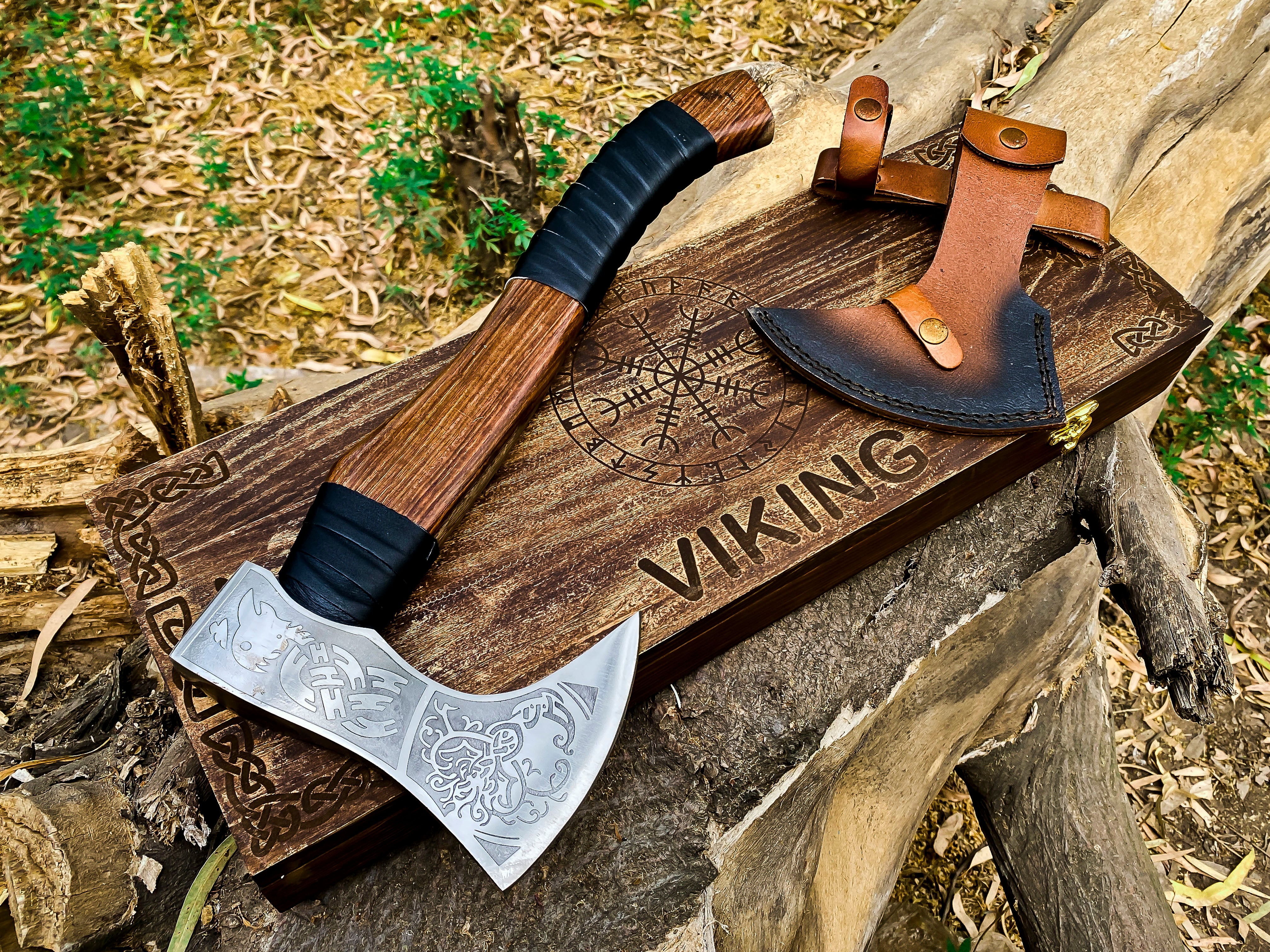 Viking Axe Custom Handmade Carbon Steel Rose Wood Handle-Gift For Special People