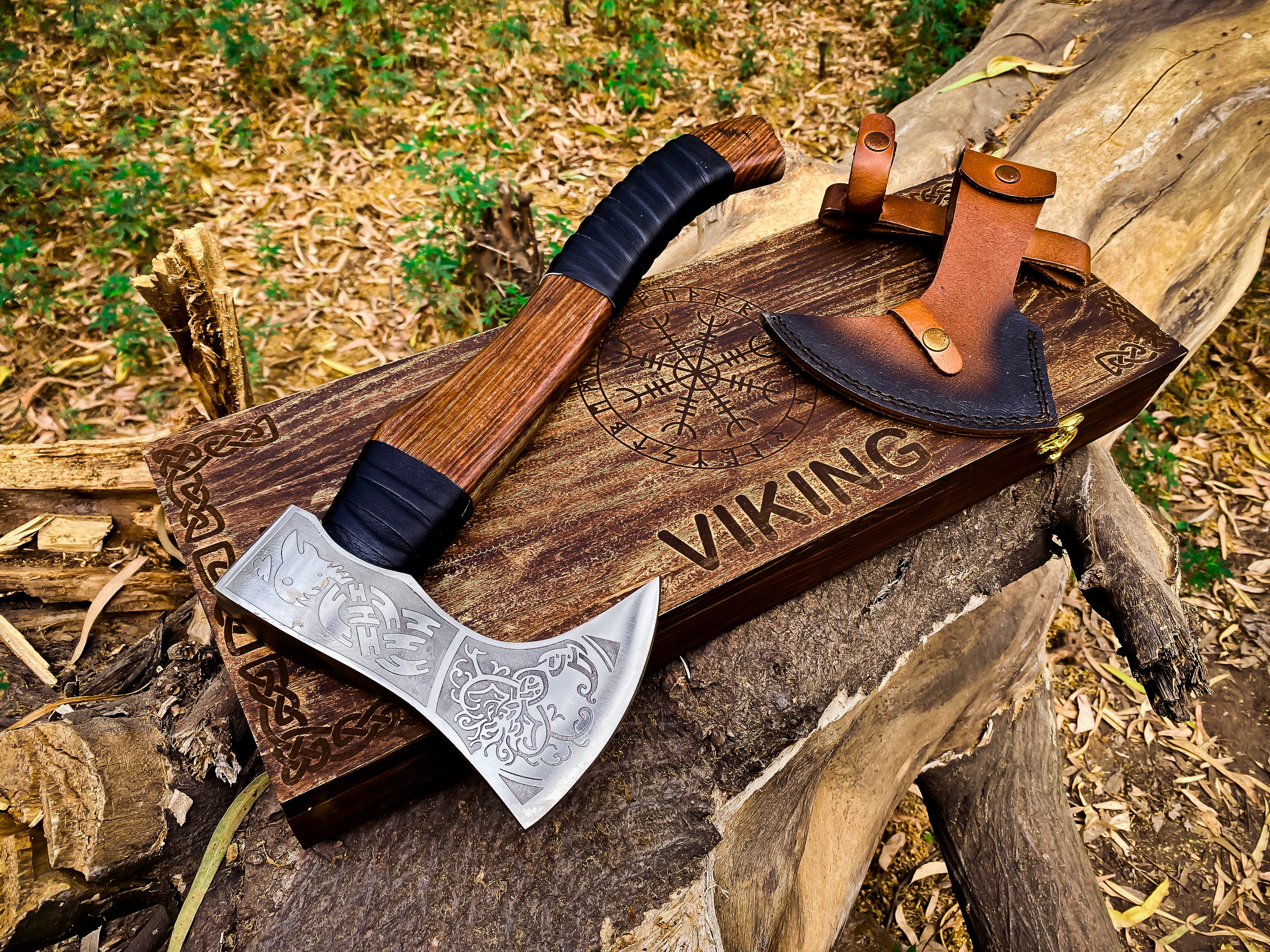 Viking Axe Custom Handmade Carbon Steel Rose Wood Handle-Gift For Special People