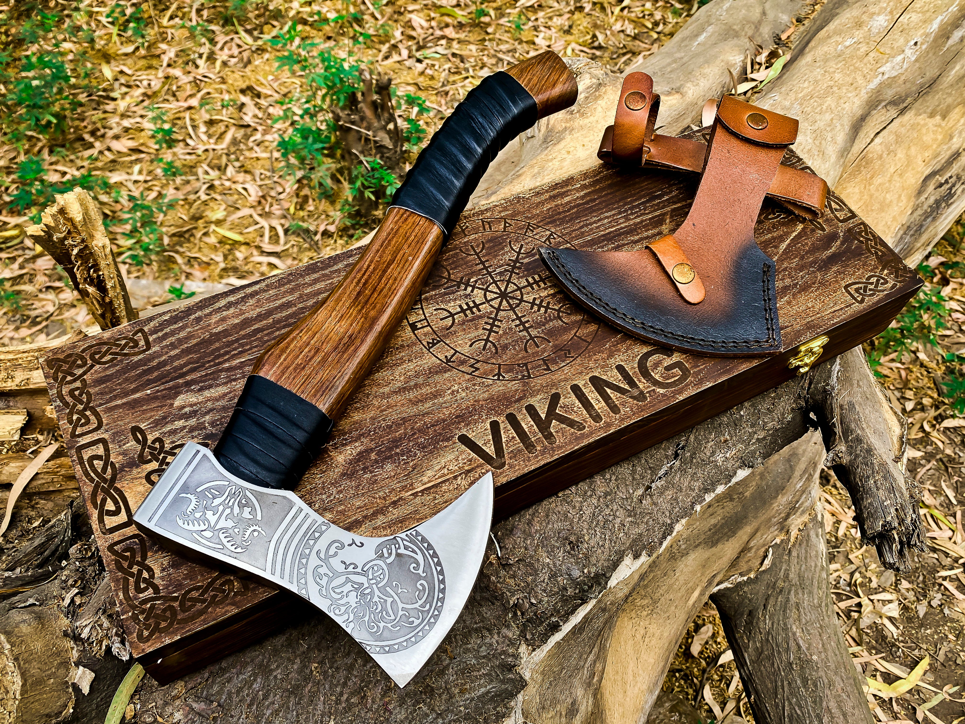 Viking Axe Custom Handmade Carbon Steel Rose Wood Handle-Gift For Special People