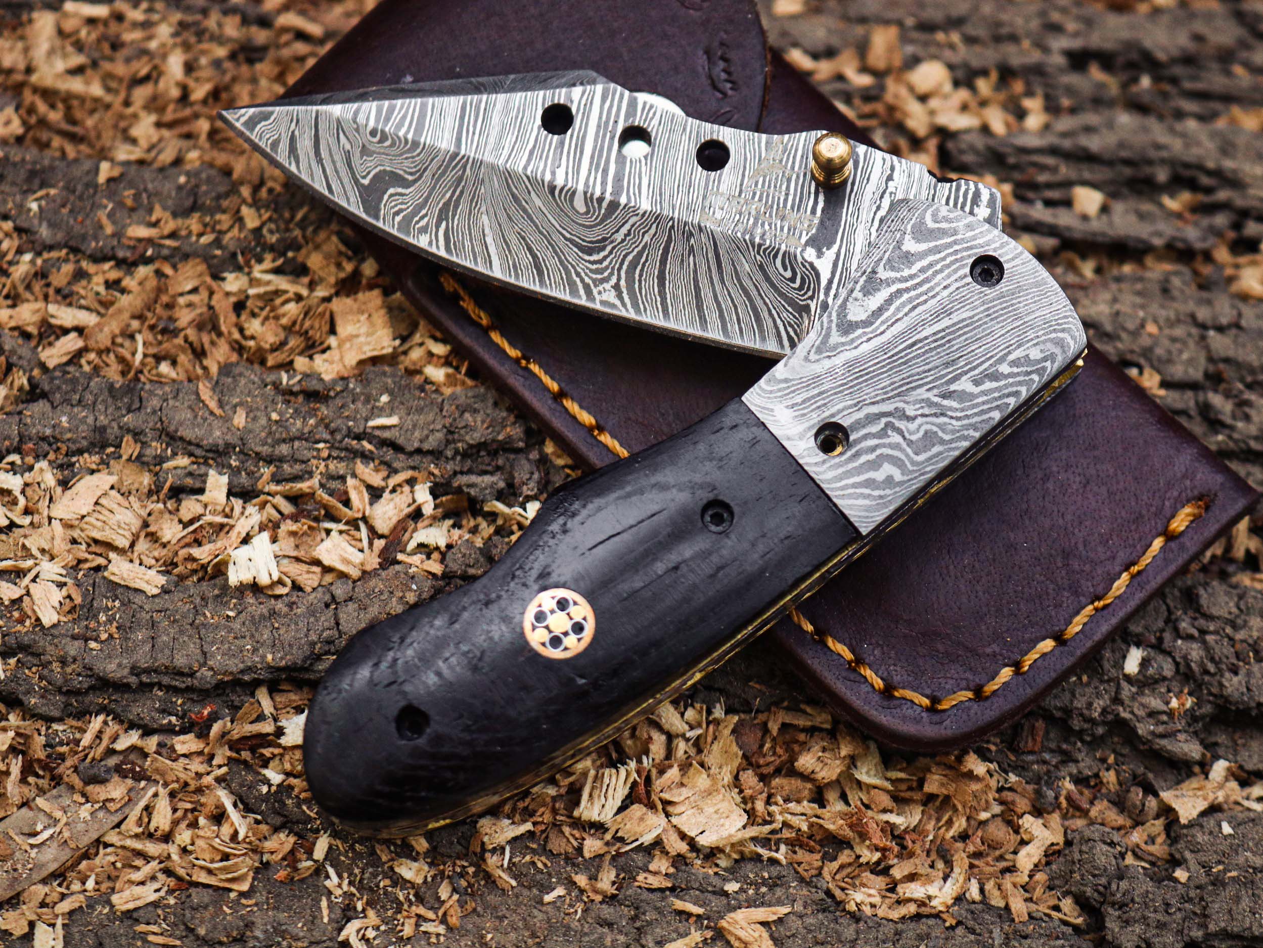 Best Handmade Damascus Folding Knife – Unique Pocket Knife for Men and Women, $89