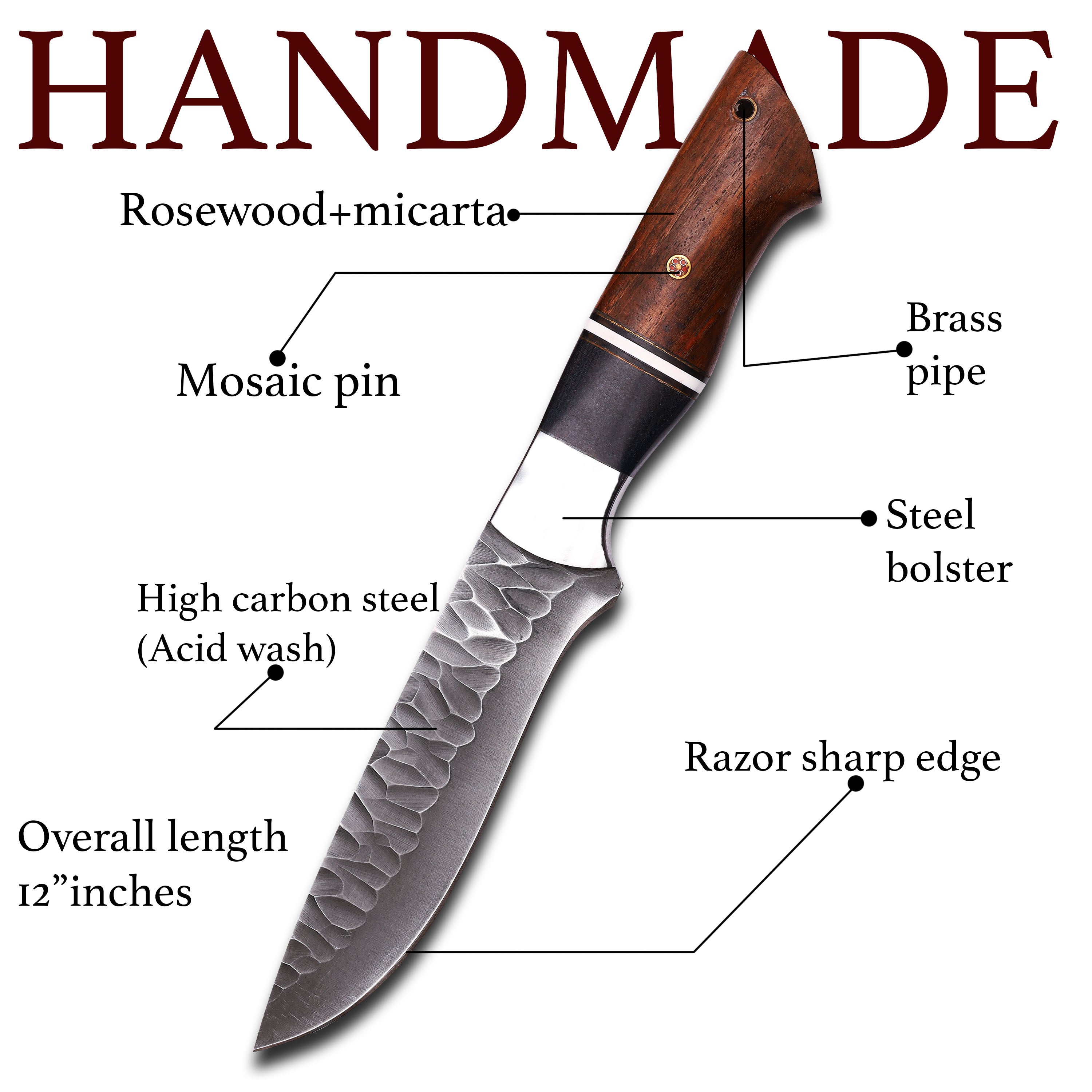 Handmade High Carbon Stainless Steel Hunting Knife - Precision Craftsmanship for Superior Outdoor Performance