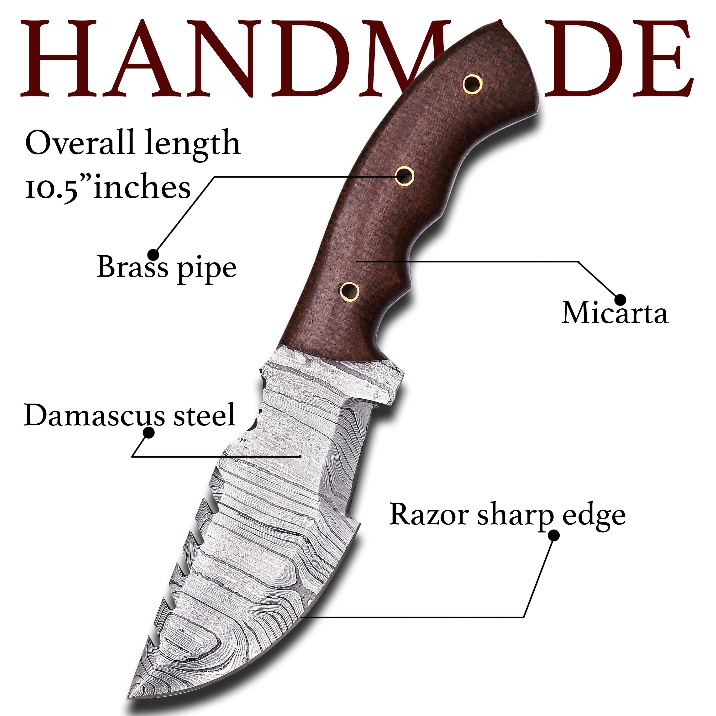 Handmade Damascus Steel Hunting Knife - Precision Craftsmanship for Exquisite Outdoor Performance