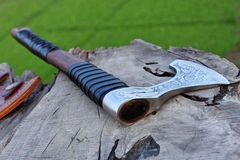 Viking Axe Custom Handmade Carbon Steel Rose Wood Handle-Gift For Special People