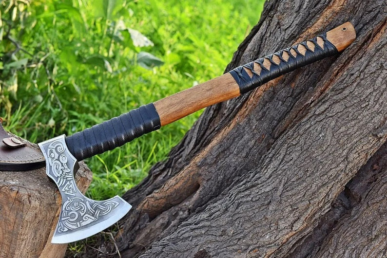 Viking Axe Custom Handmade Carbon Steel Rose Wood Handle-Gift For Special People