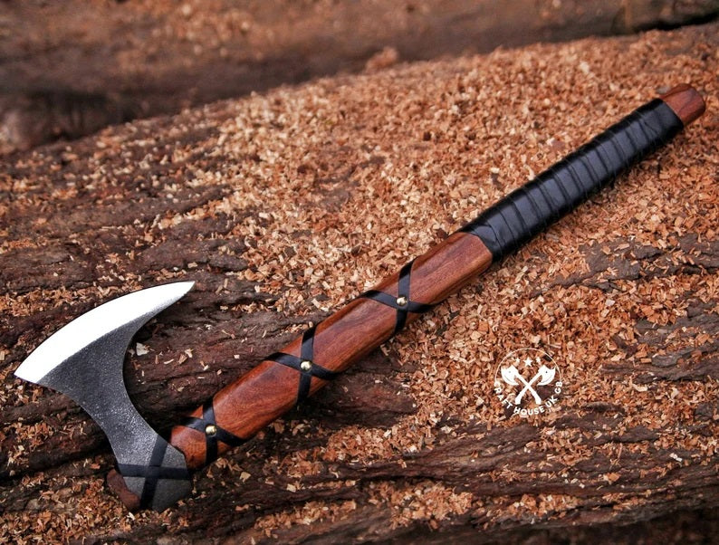 Viking Axe Custom Handmade Carbon Steel Rose Wood Handle-Gift For Special People