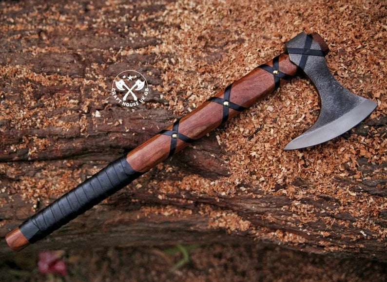 Viking Axe Custom Handmade Carbon Steel Rose Wood Handle-Gift For Special People