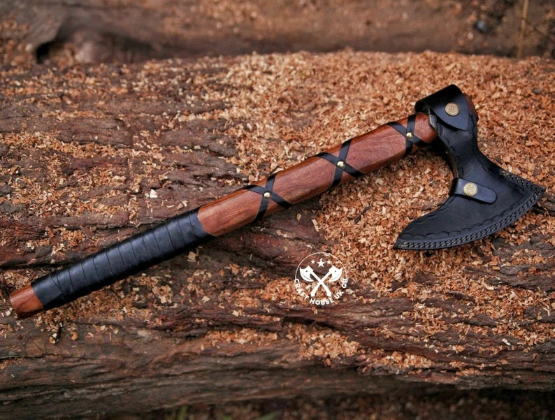 Viking Axe Custom Handmade Carbon Steel Rose Wood Handle-Gift For Special People