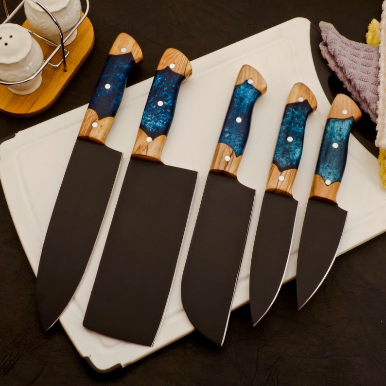 Chef Knife D2 Kitchen Knives set Chef set handmade D2 chef set with leather sheath, D 2 steel kitchen chef knife set , Gift for him