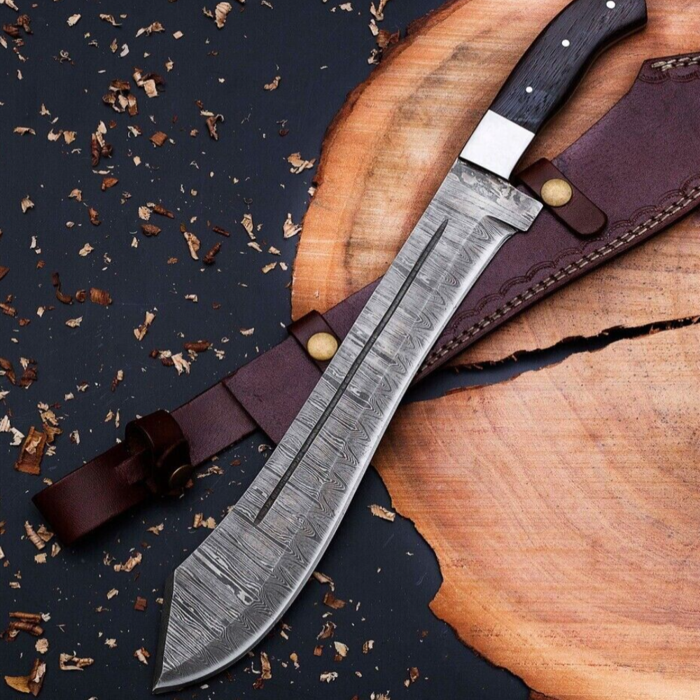 Hand Forged Damascus Steel  MACHETE  Knife 18" , Custom Handmade Jungle Knife With Wenge Wood Handle